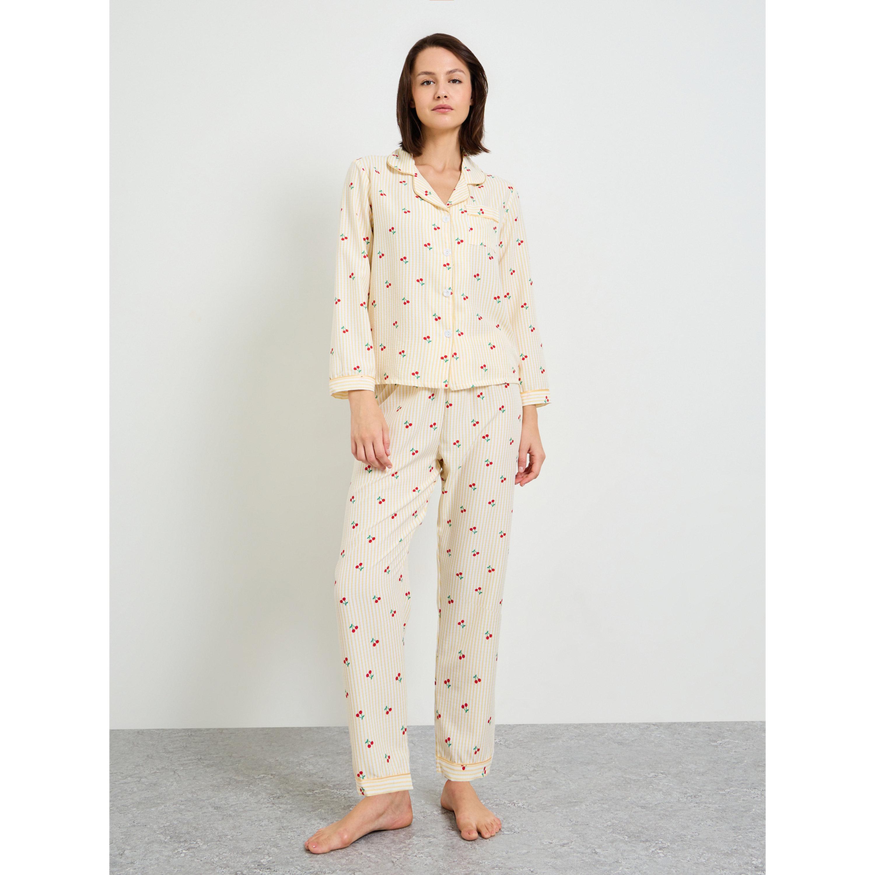 Take Two Striped Cherry Print Long Sleeve Pajama Set-women-clothing-nightwear-pyjamas-longsets-image-1