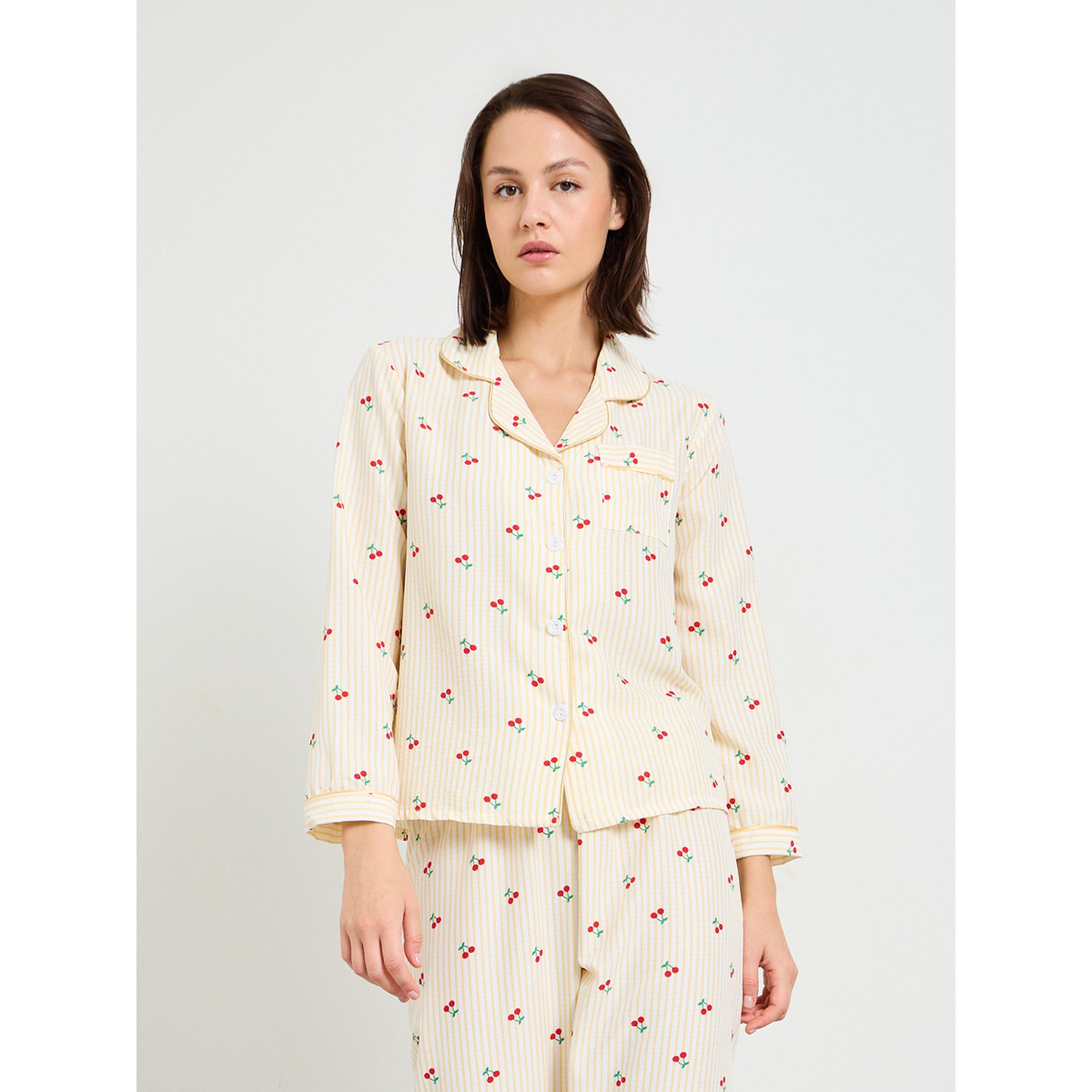 Take Two Striped Cherry Print Long Sleeve Pajama Set-women-clothing-nightwear-pyjamas-longsets-image-2