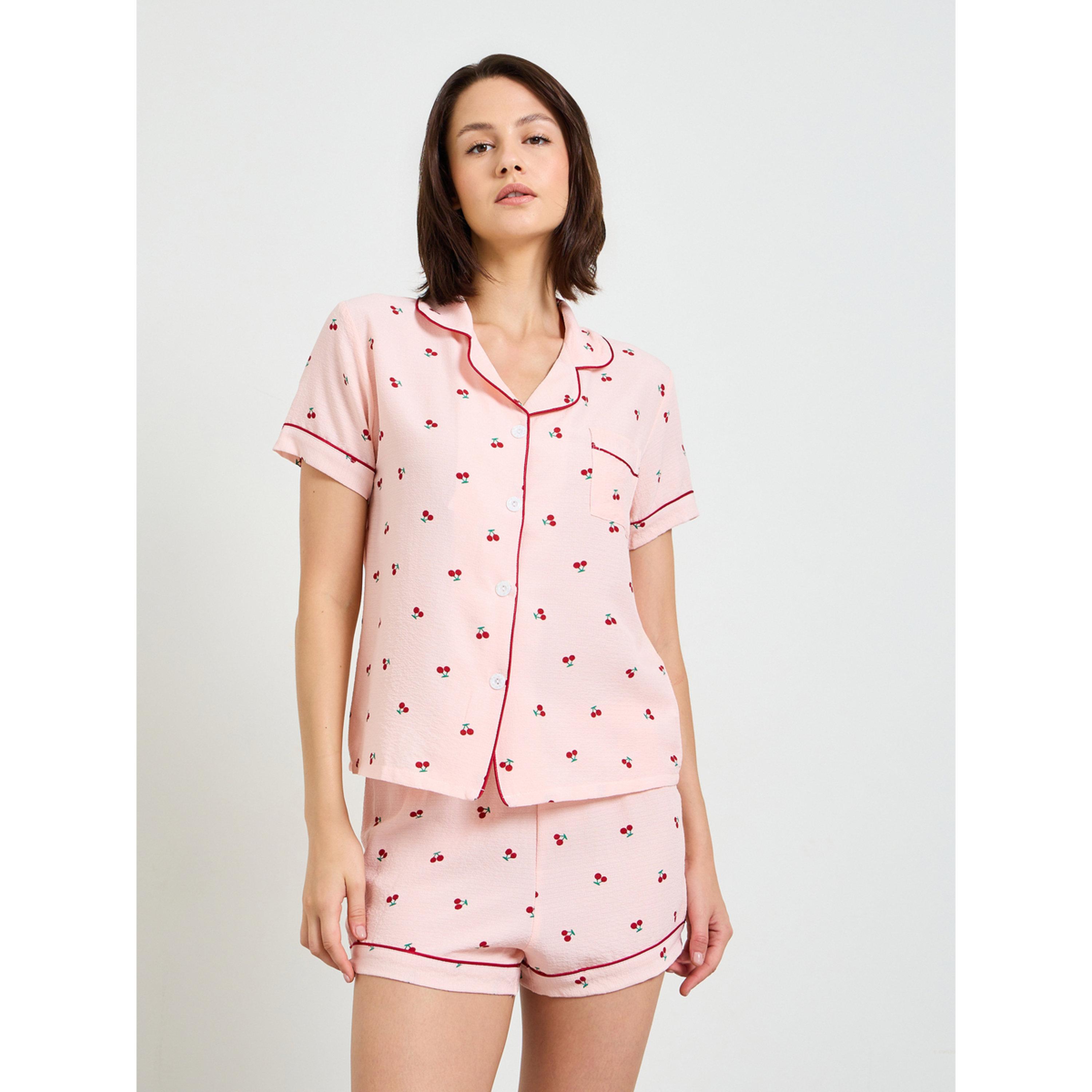تيك تو - بيجاما بأكمام قصيرة نقشة الكرز-women-clothing-nightwear-pyjamas-shortsets-image-1