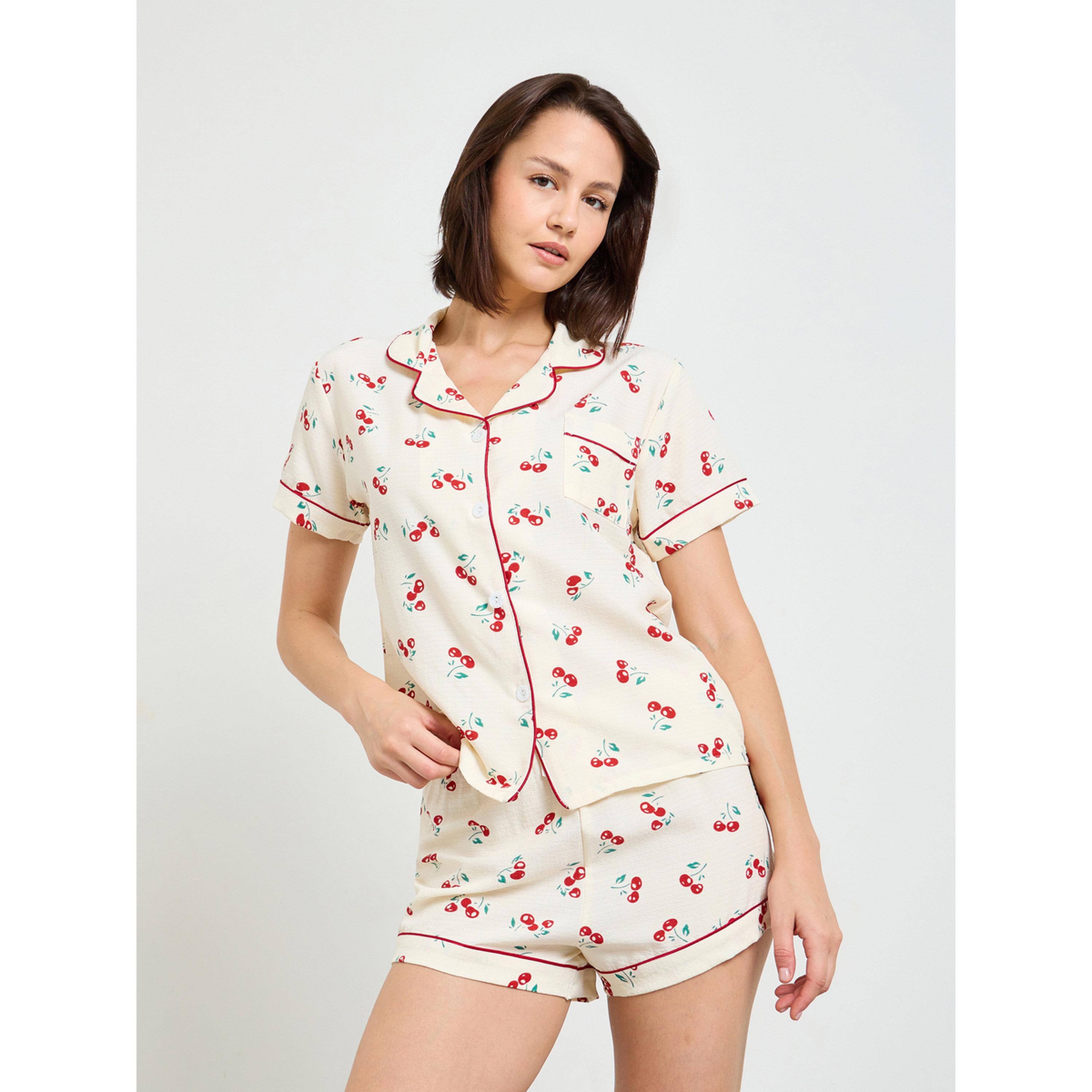 تيك تو - بيجاما بأكمام قصيرة نقشة الكرز-women-clothing-nightwear-pyjamas-shortsets-image-1