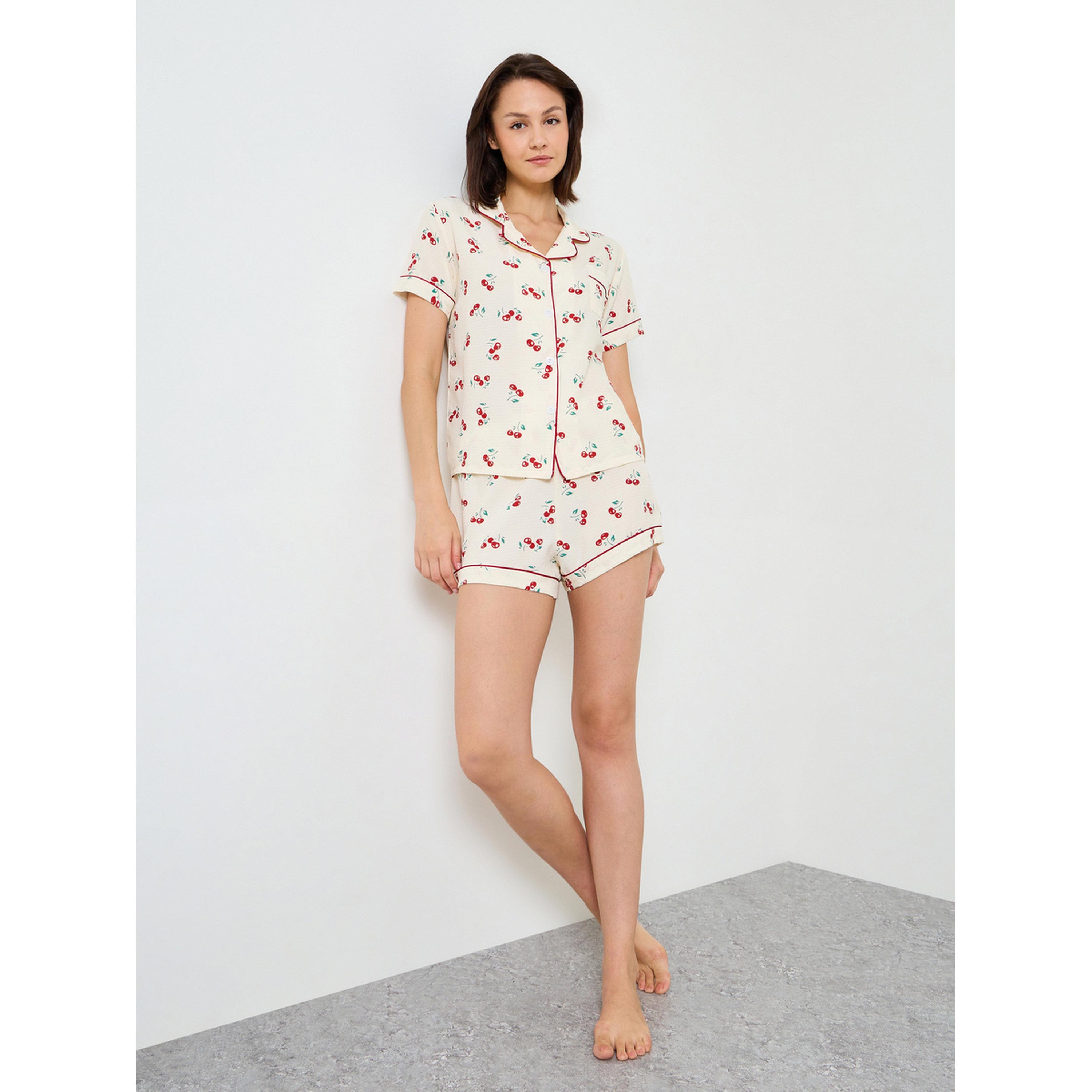 تيك تو - بيجاما بأكمام قصيرة نقشة الكرز-women-clothing-nightwear-pyjamas-shortsets-image-2