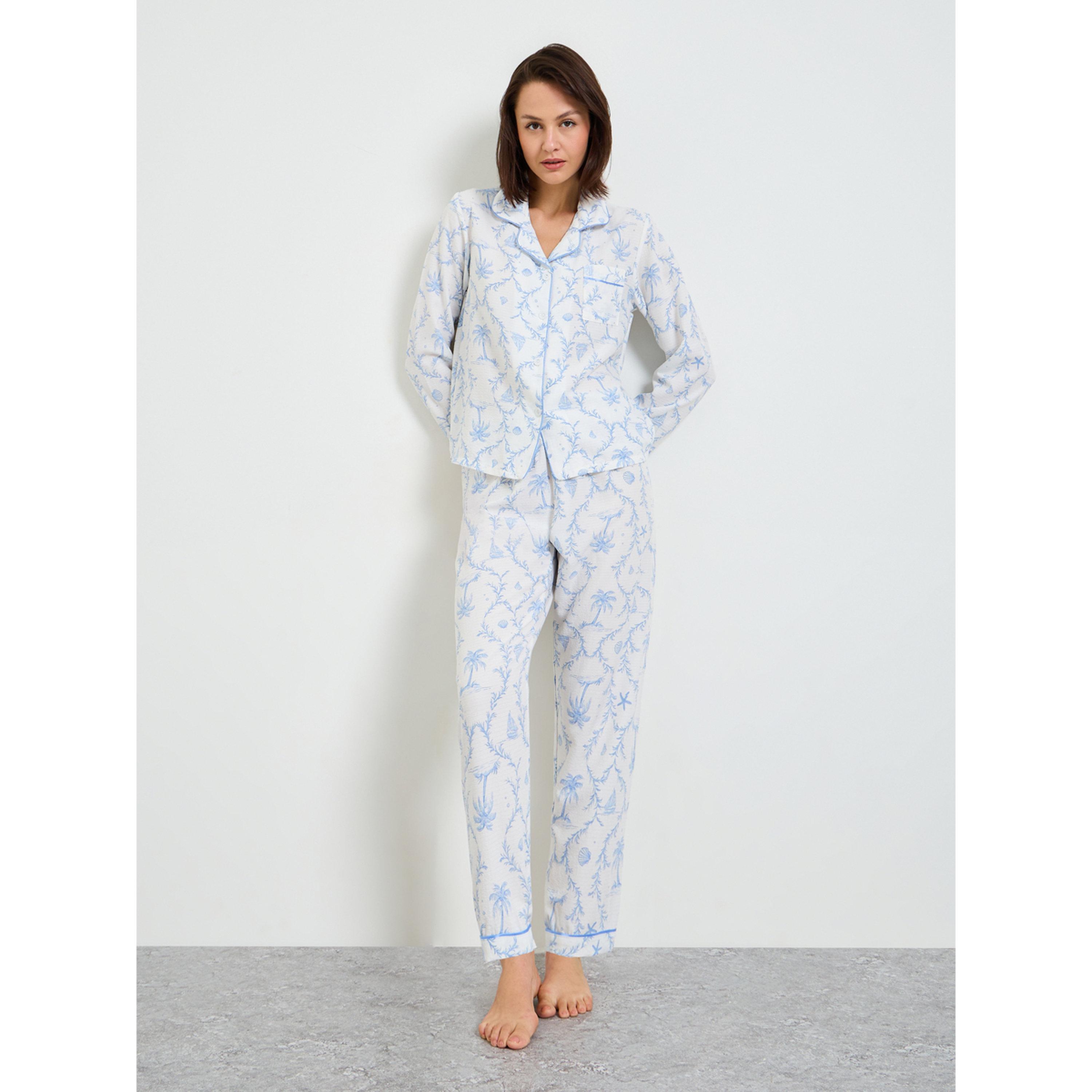Take Two Collared Tropical Print Pajama Set with Long Sleeve-women-clothing-nightwear-pyjamas-longsets-image-1