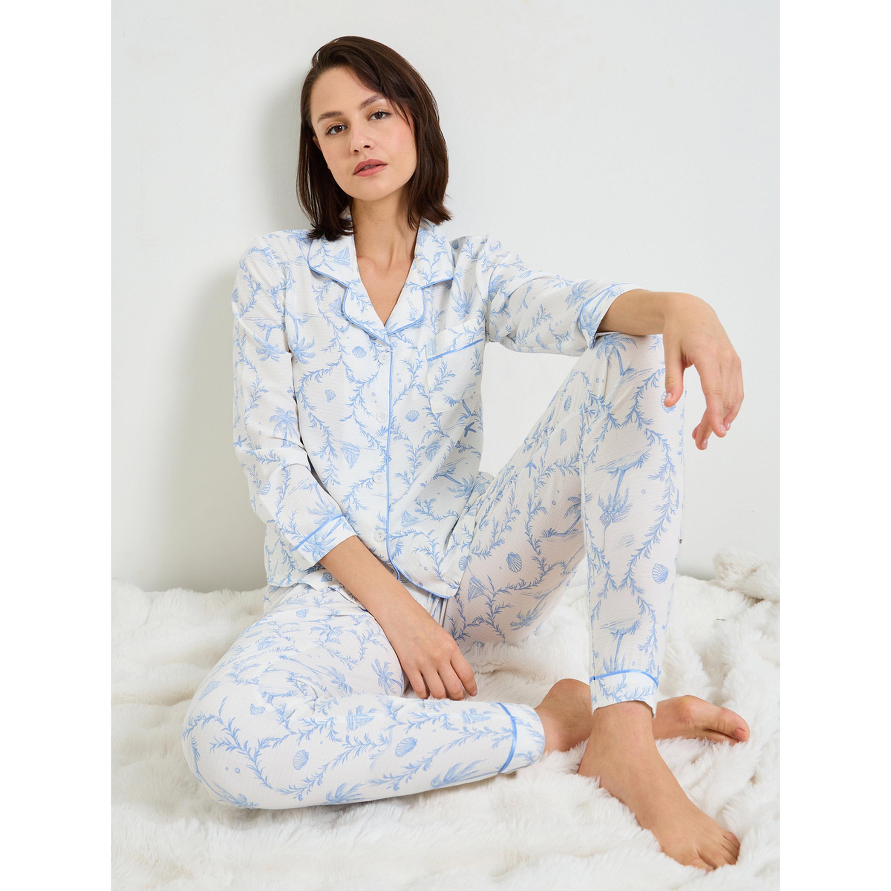 تيك تو - بيجاما بطبعة استوائية مع ياقة وأكمام طويلة-women-clothing-nightwear-pyjamas-longsets-image-4