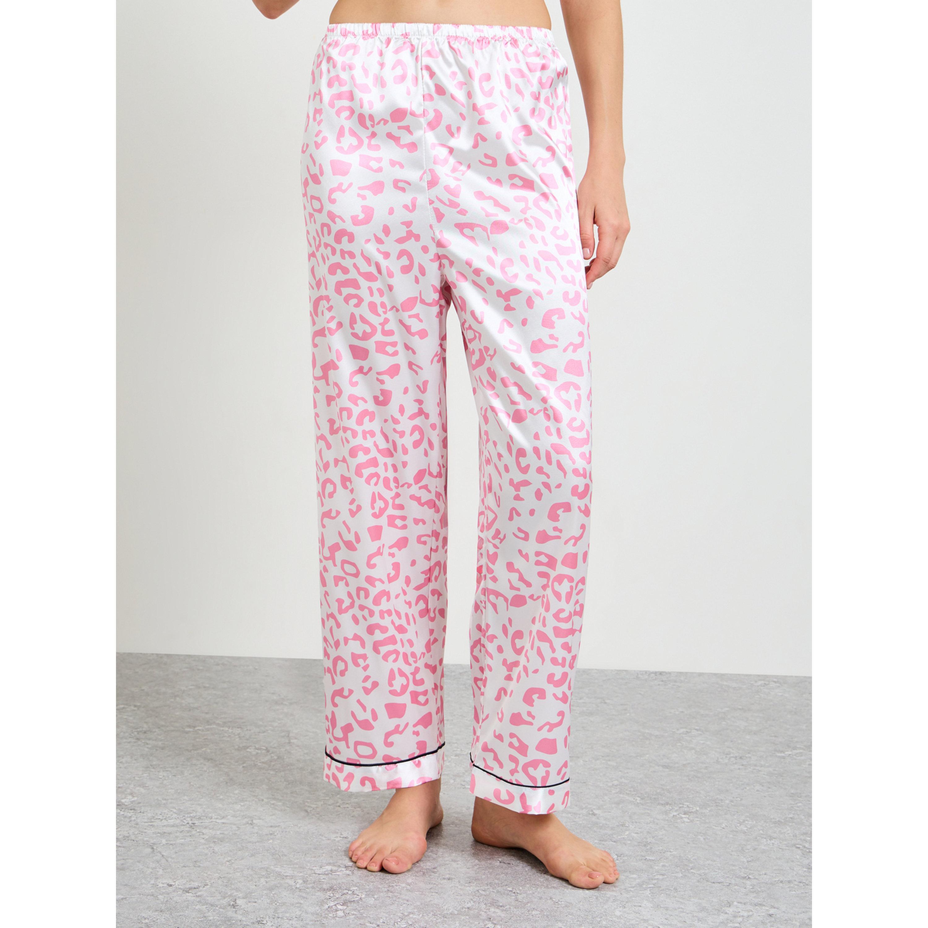 تيك تو - بيجاما من الساتان نقشة جلد النمر الوردي قميص بأكمام قصيرة وبنطال  مستقيم-women-clothing-nightwear-pyjamas-longsets-image-4