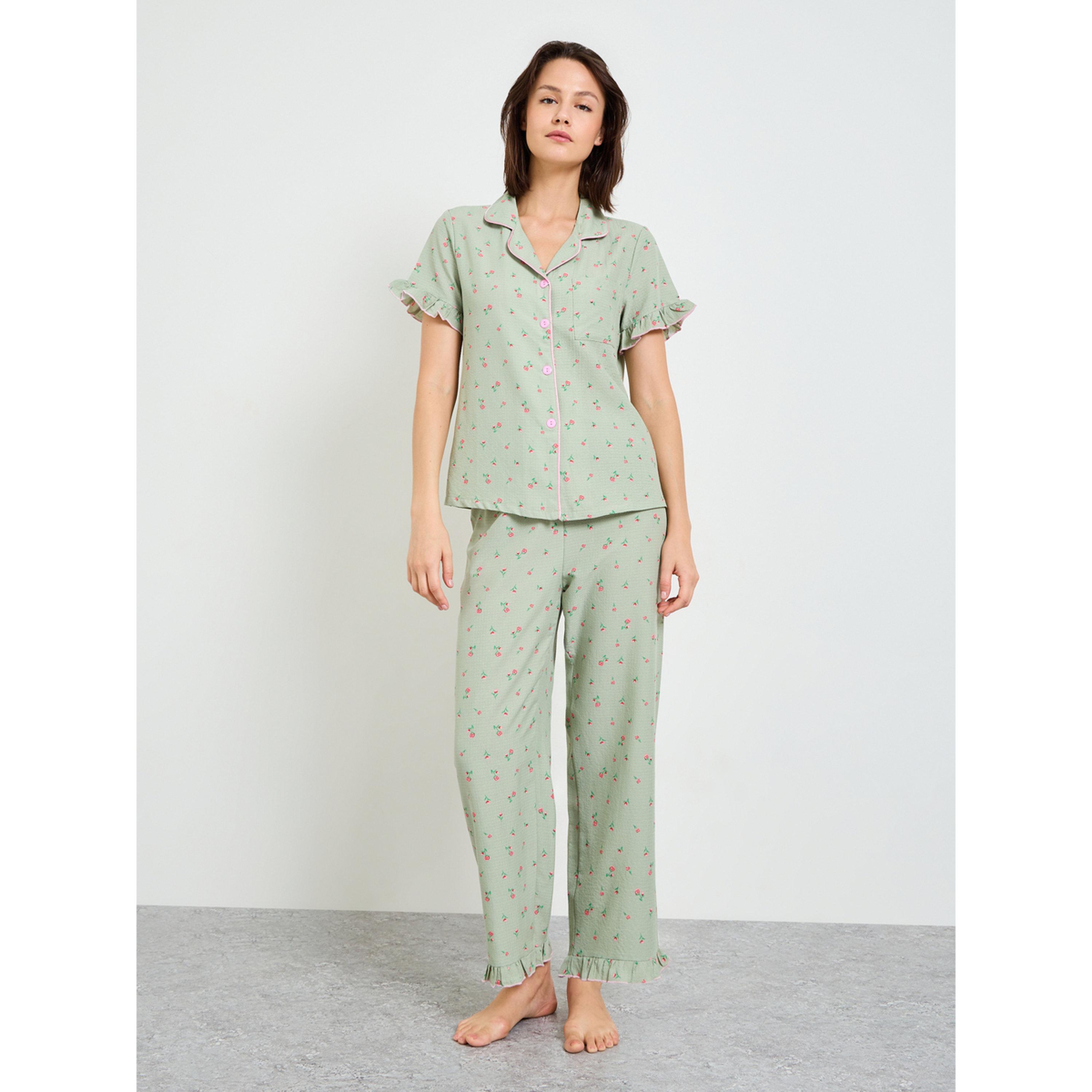 تيك تو - بيجاما بأكمام قصيرة طبعة زهور وكشكشة-women-clothing-nightwear-pyjamas-longsets-image-1