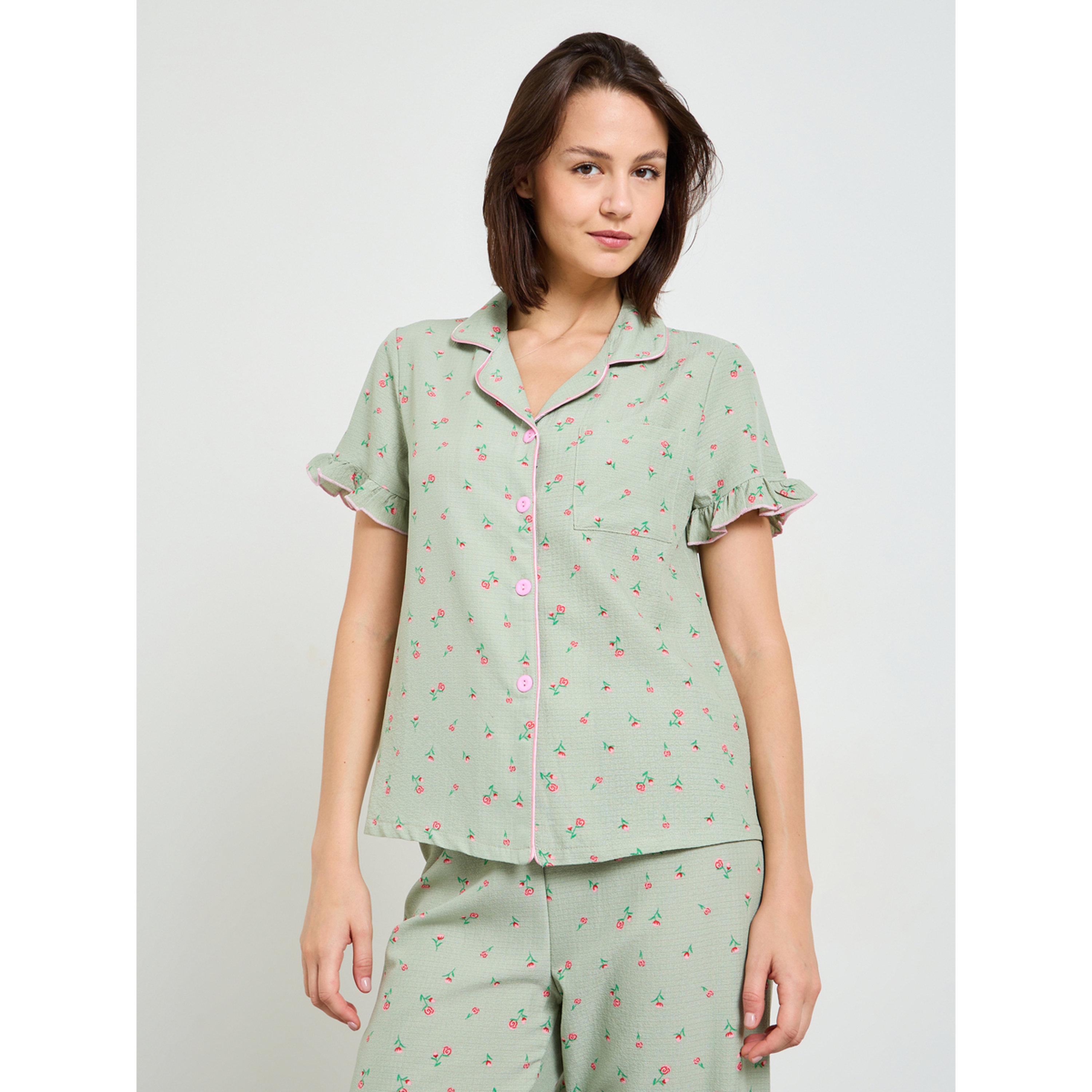 تيك تو - بيجاما بأكمام قصيرة طبعة زهور وكشكشة-women-clothing-nightwear-pyjamas-longsets-image-2