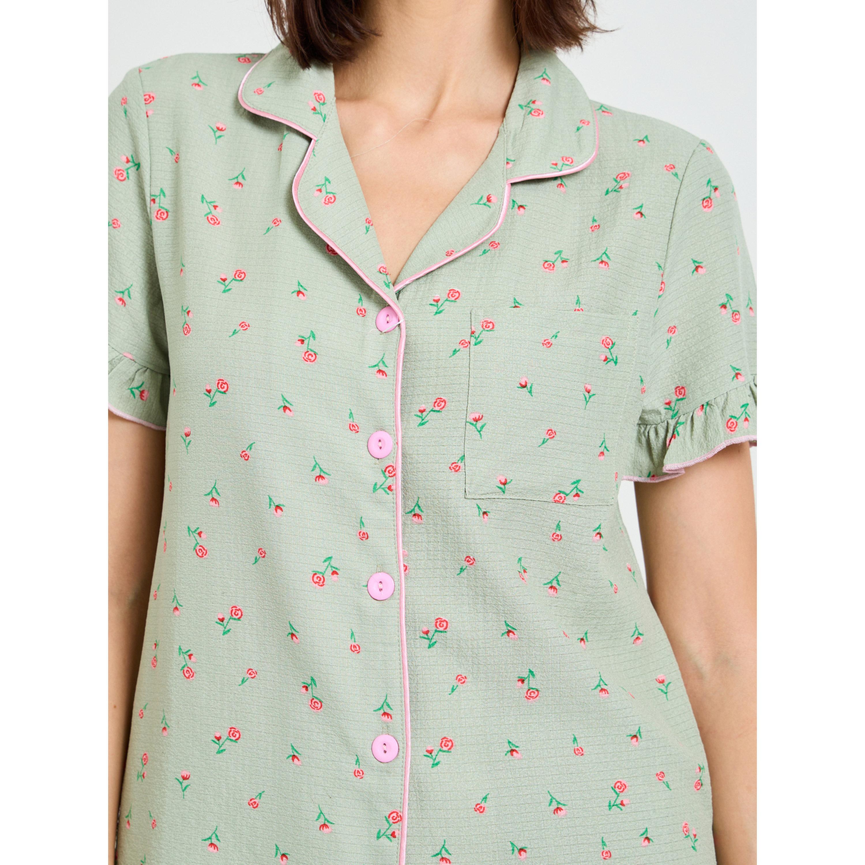 تيك تو - بيجاما بأكمام قصيرة طبعة زهور وكشكشة-women-clothing-nightwear-pyjamas-longsets-image-5