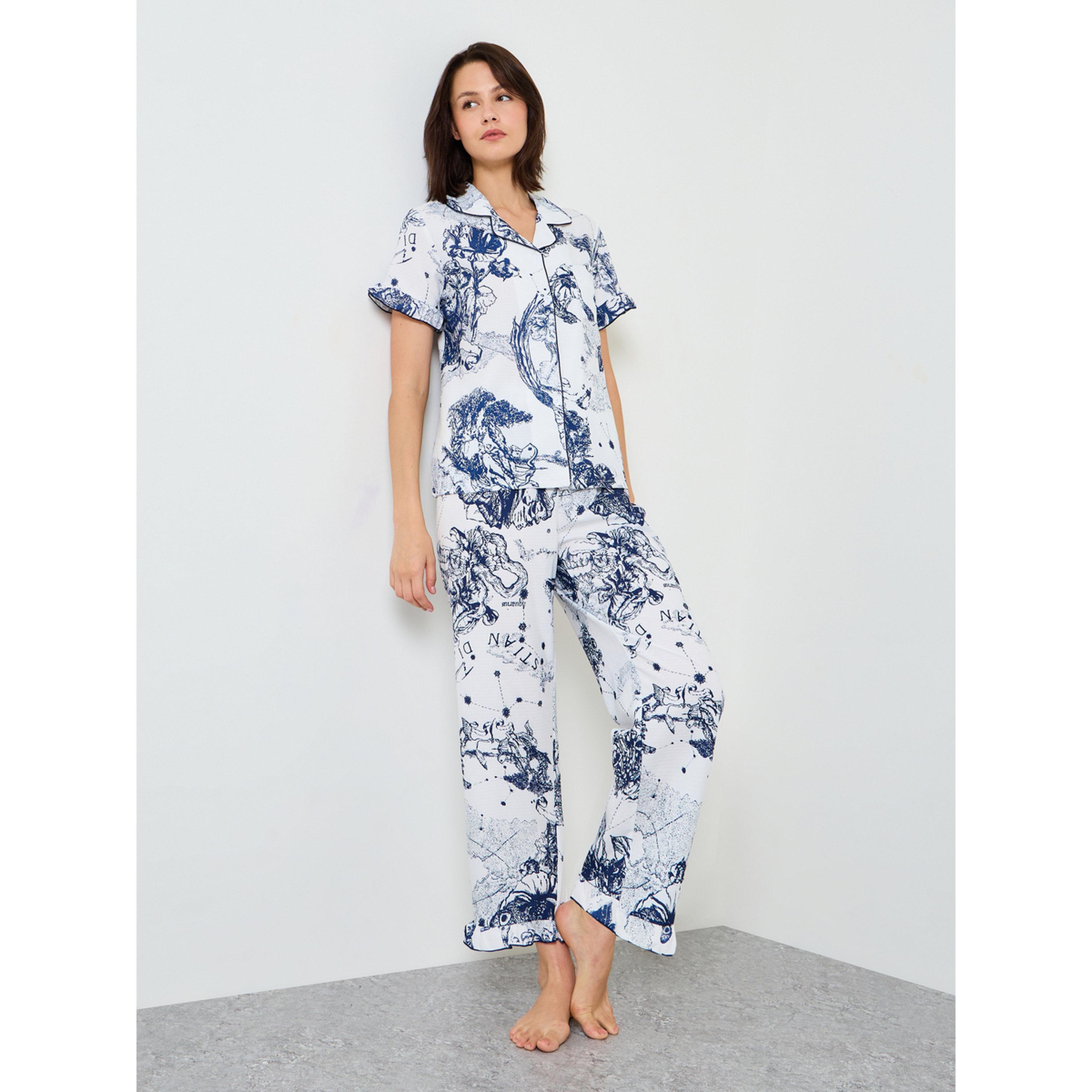 Take Two Womens Tropical Print Short Sleeve Pajama Set --women-clothing-nightwear-pyjamas-longsets-image-1