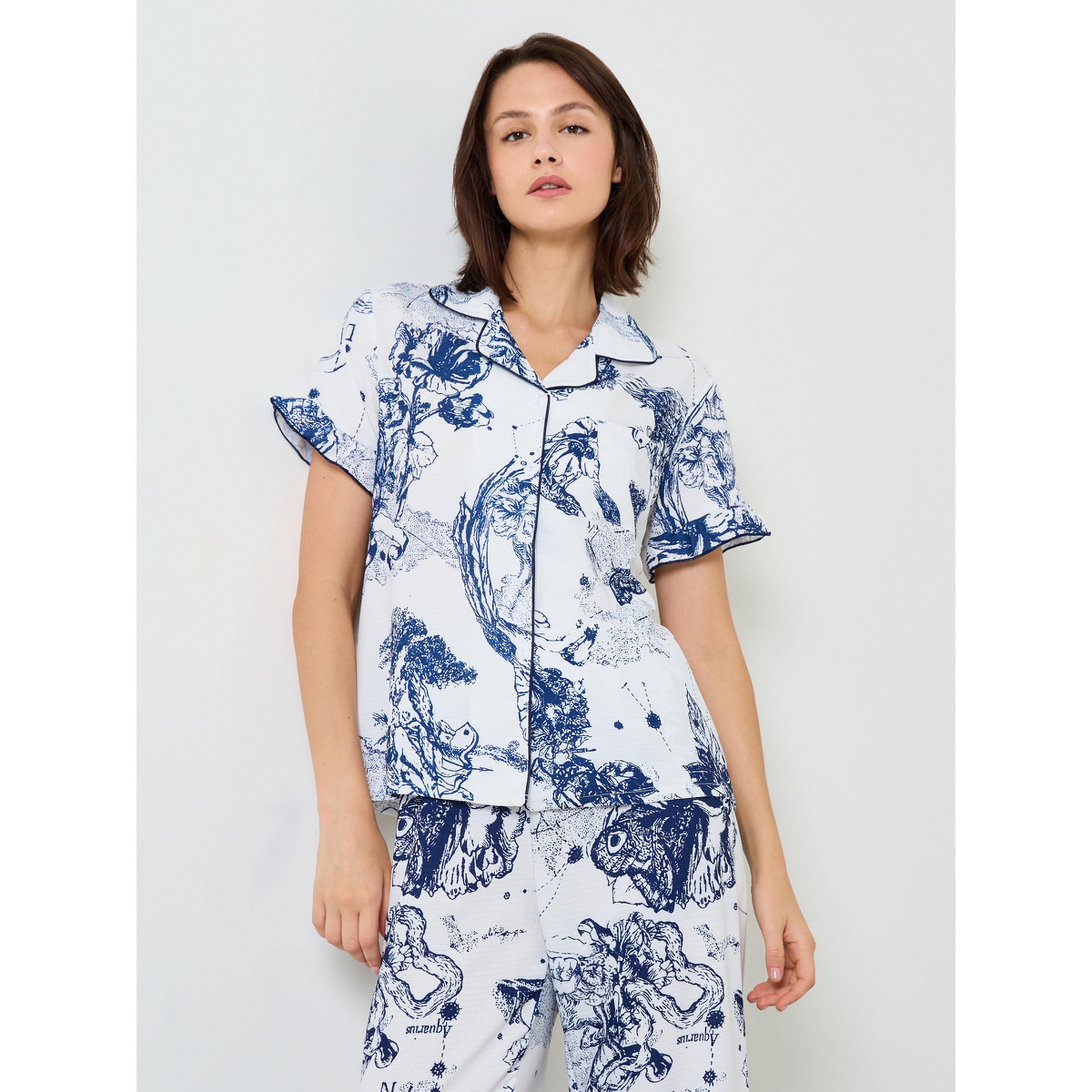 Take Two Womens Tropical Print Short Sleeve Pajama Set --women-clothing-nightwear-pyjamas-longsets-image-2