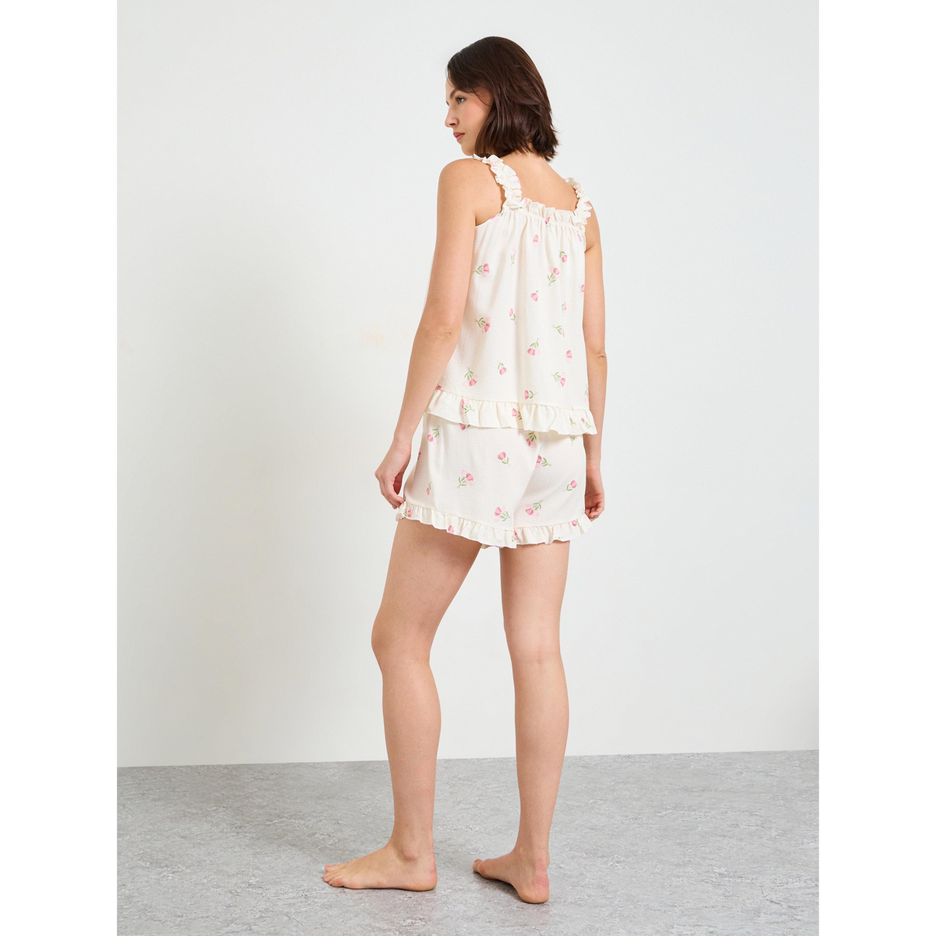 تيك تو - بيجاما مستقيم مع توب مورّد-women-clothing-nightwear-pyjamas-longsets-image-4