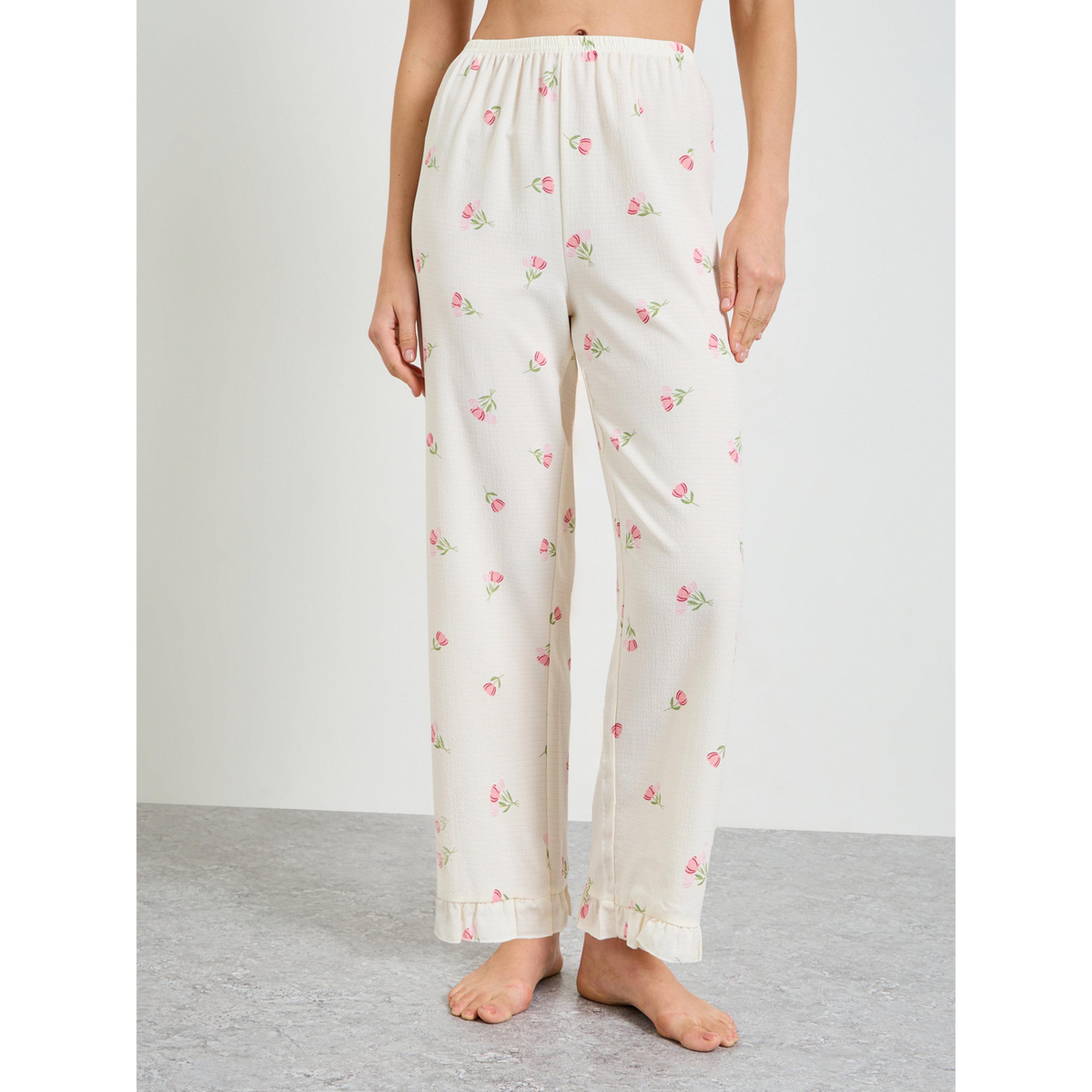 تيك تو - بيجاما مستقيم مع توب مورّد-women-clothing-nightwear-pyjamas-longsets-image-6