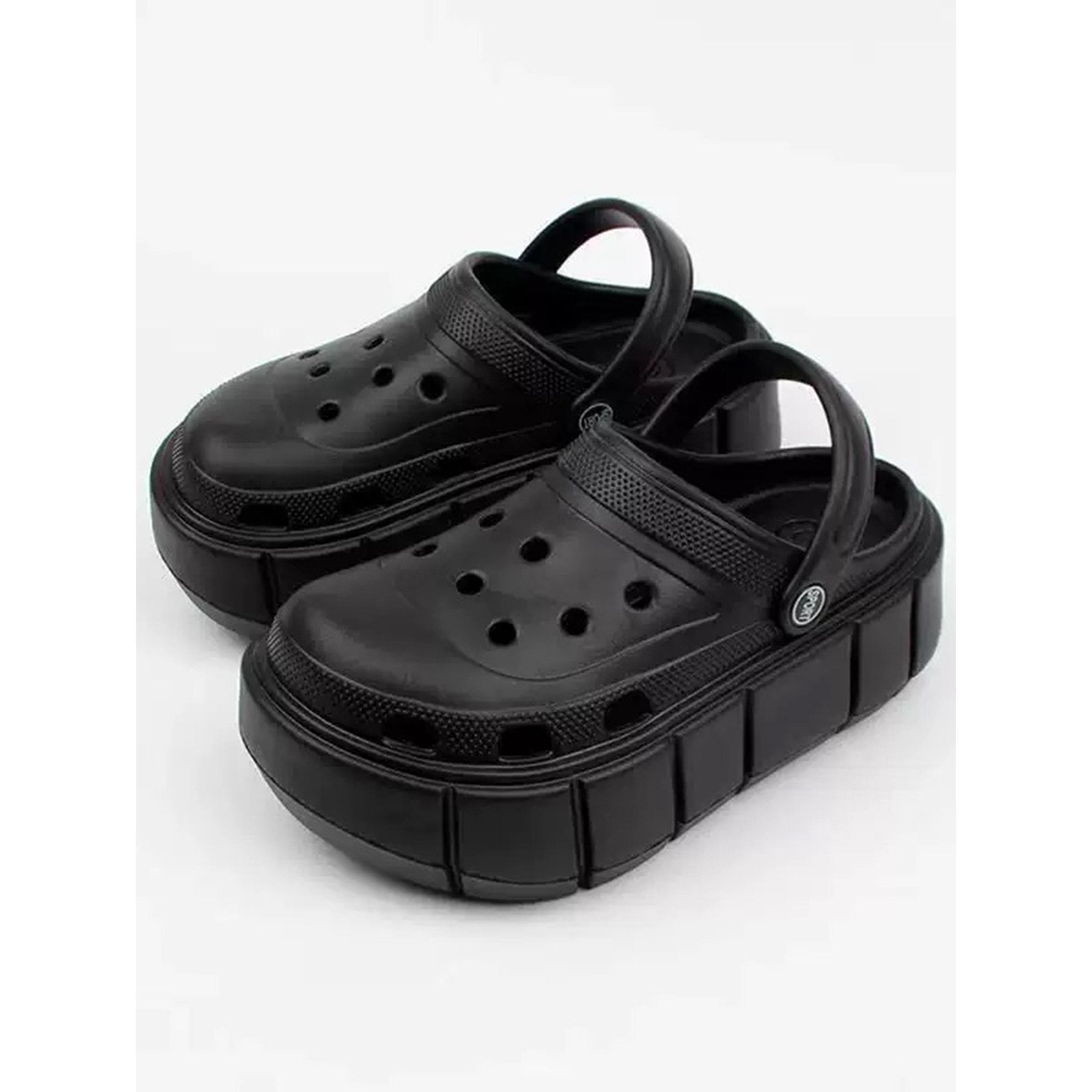 قبقاب مريح نعل سميك أسود-women-shoes-sandals-flats-image-1
