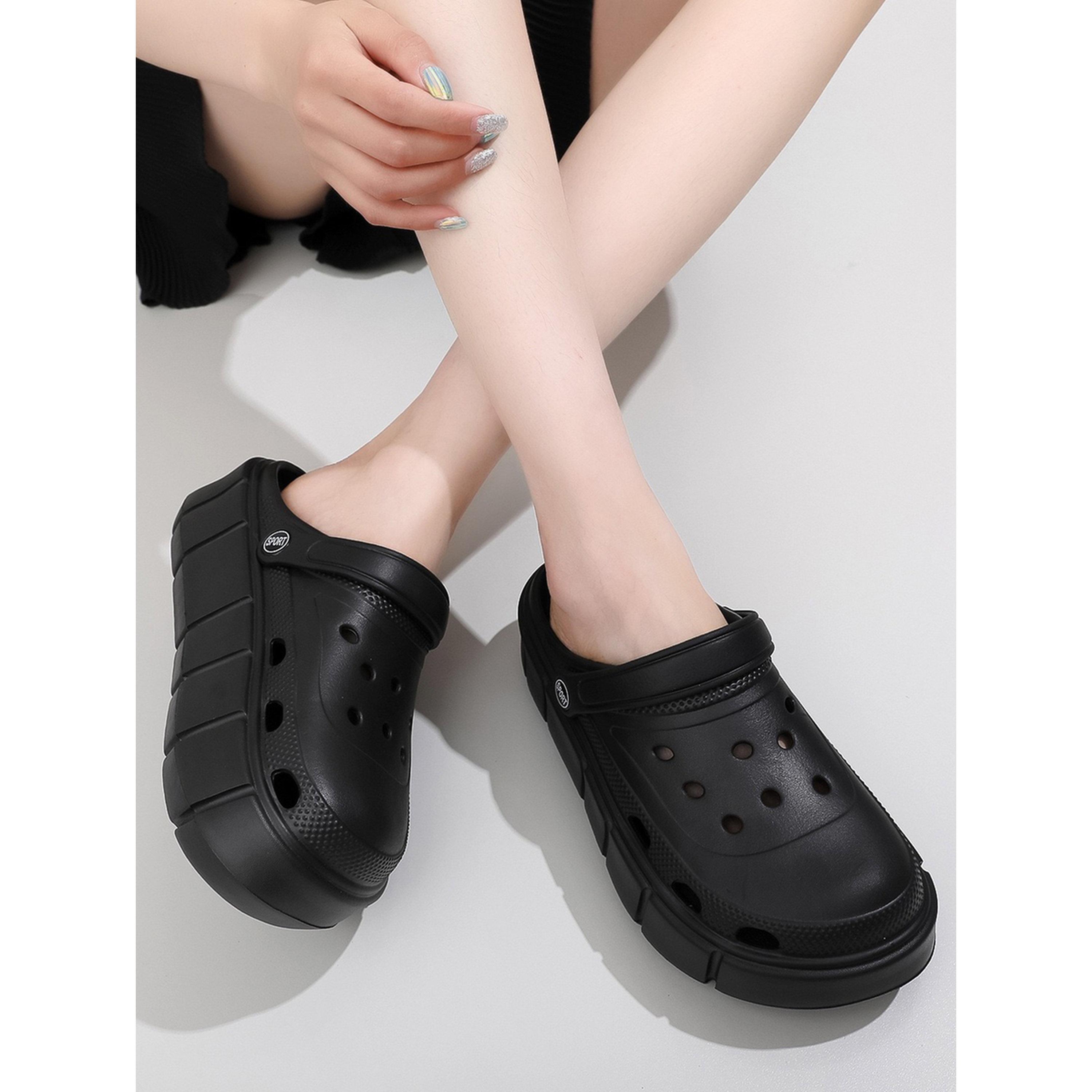 قبقاب مريح نعل سميك أسود-women-shoes-sandals-flats-image-2