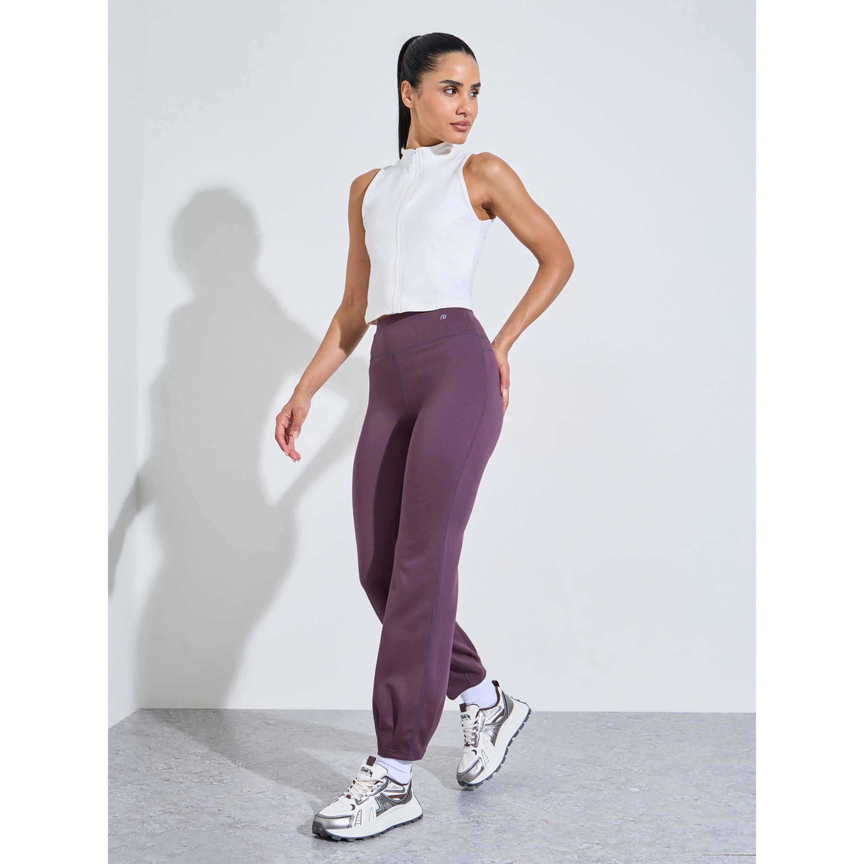 Styli Purple Solid Cuffed Hem Active Joggers-women-clothing-sportswearandactivewear-joggers-image-2