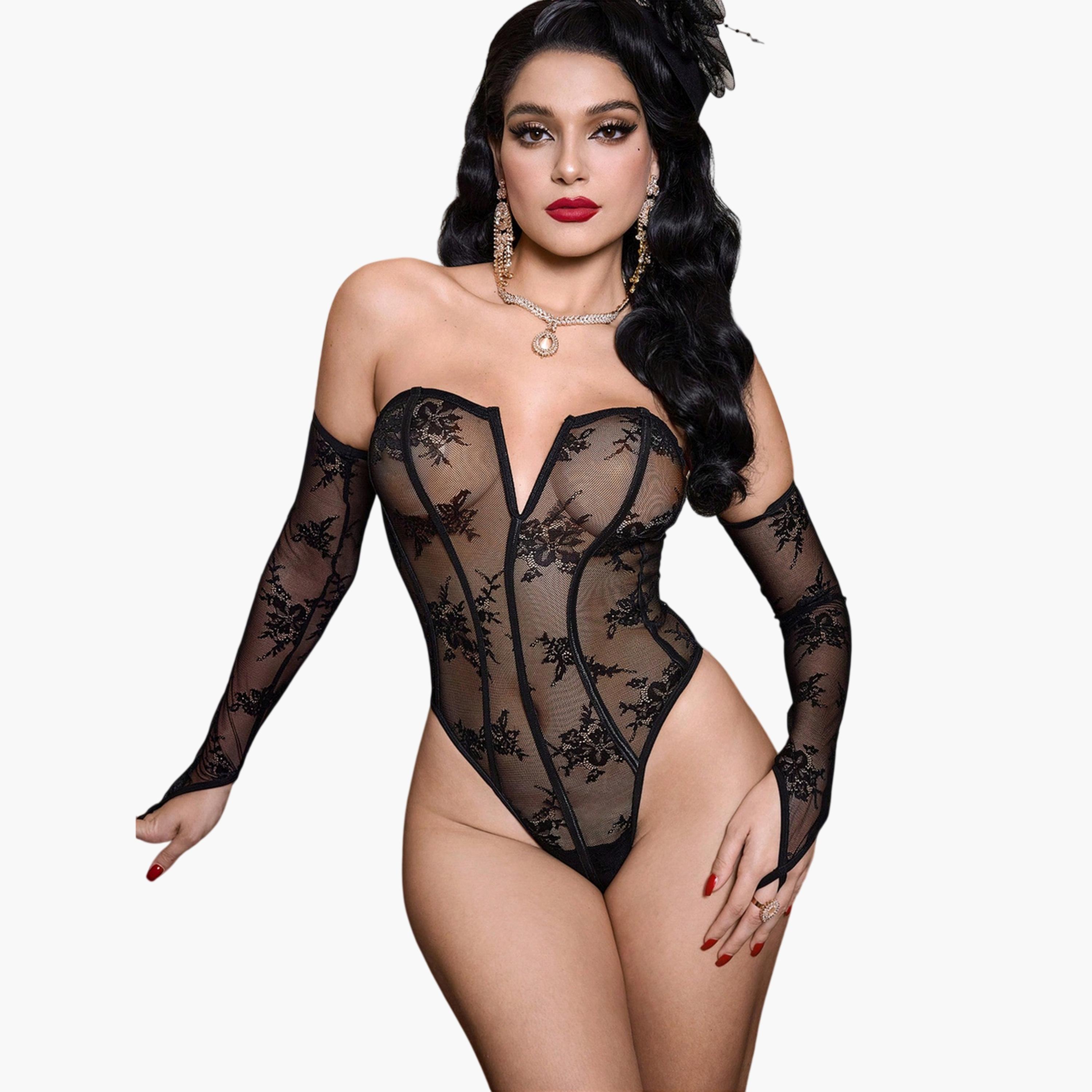 بودي سوت دانتيل بأشكال أزهار مع قفازات-women-clothing-lingerie-lingeriesets-image-2