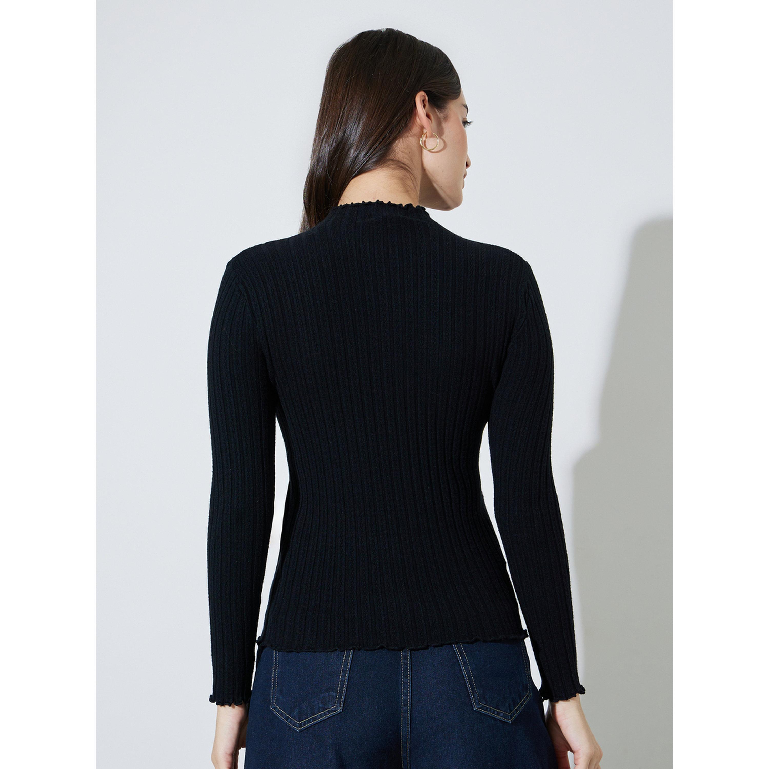 سويتر مضلع بياقة مرتفعة بلون سادة-women-winterwear-cardigansandjumpers-jumpers-image-3