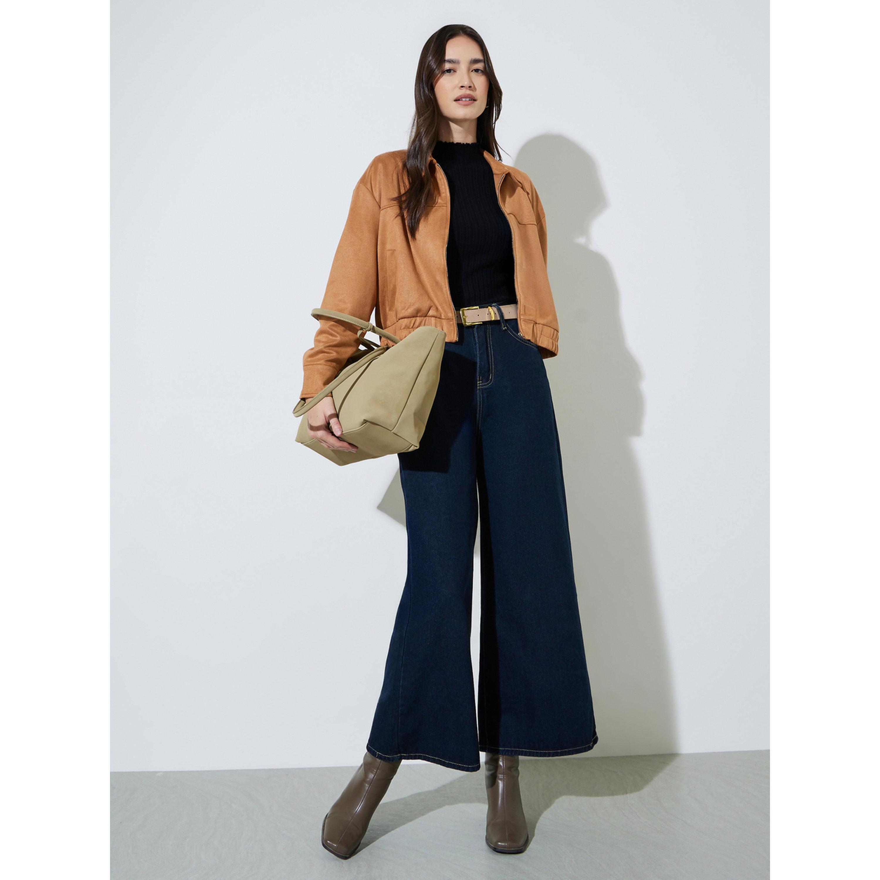 سويتر مضلع بياقة مرتفعة بلون سادة-women-winterwear-cardigansandjumpers-jumpers-image-5