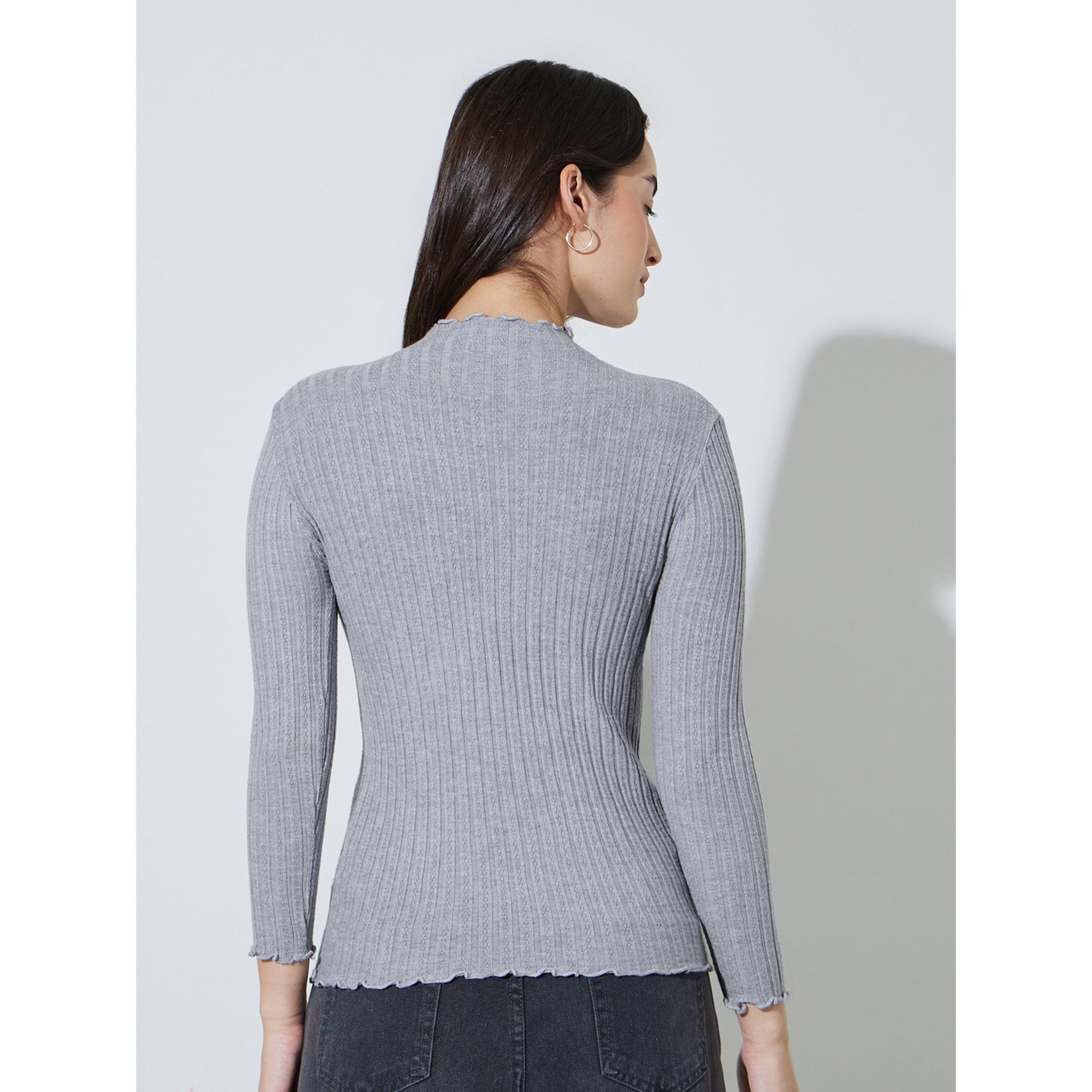 Styli Grey Solid High Neck Ribbed Sweater-women-winterwear-cardigansandjumpers-jumpers-image-3