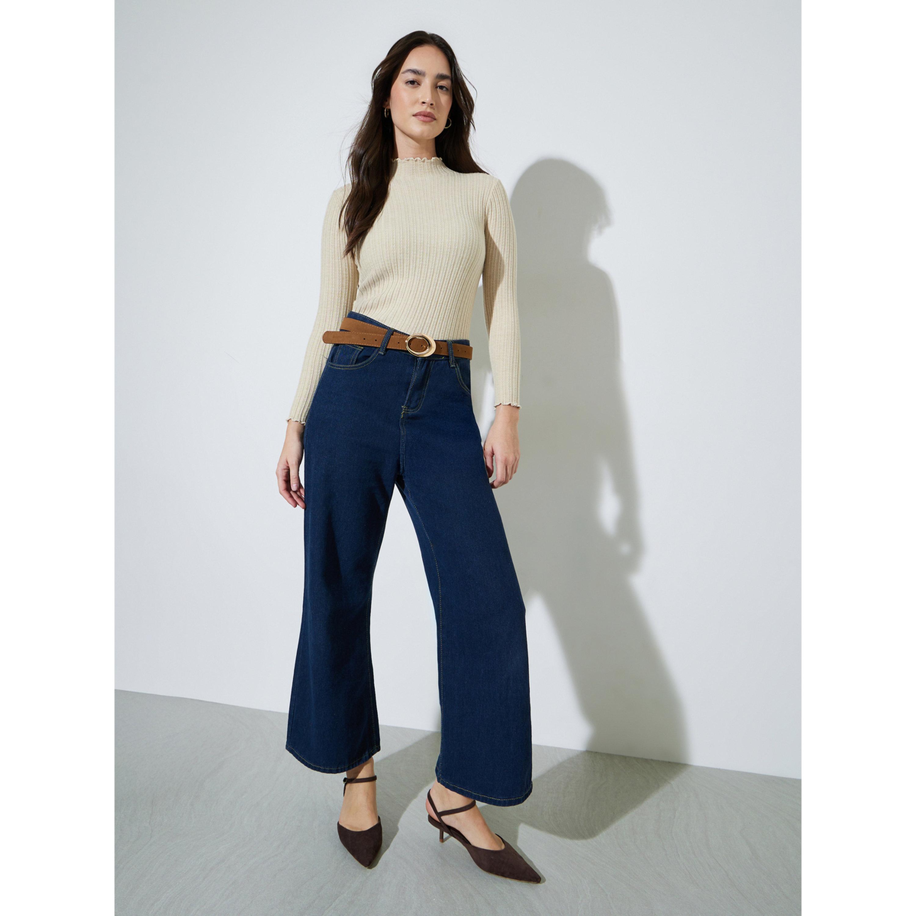 Styli Off White Solid High Neck Ribbed Sweater-women-winterwear-cardigansandjumpers-jumpers-image-2