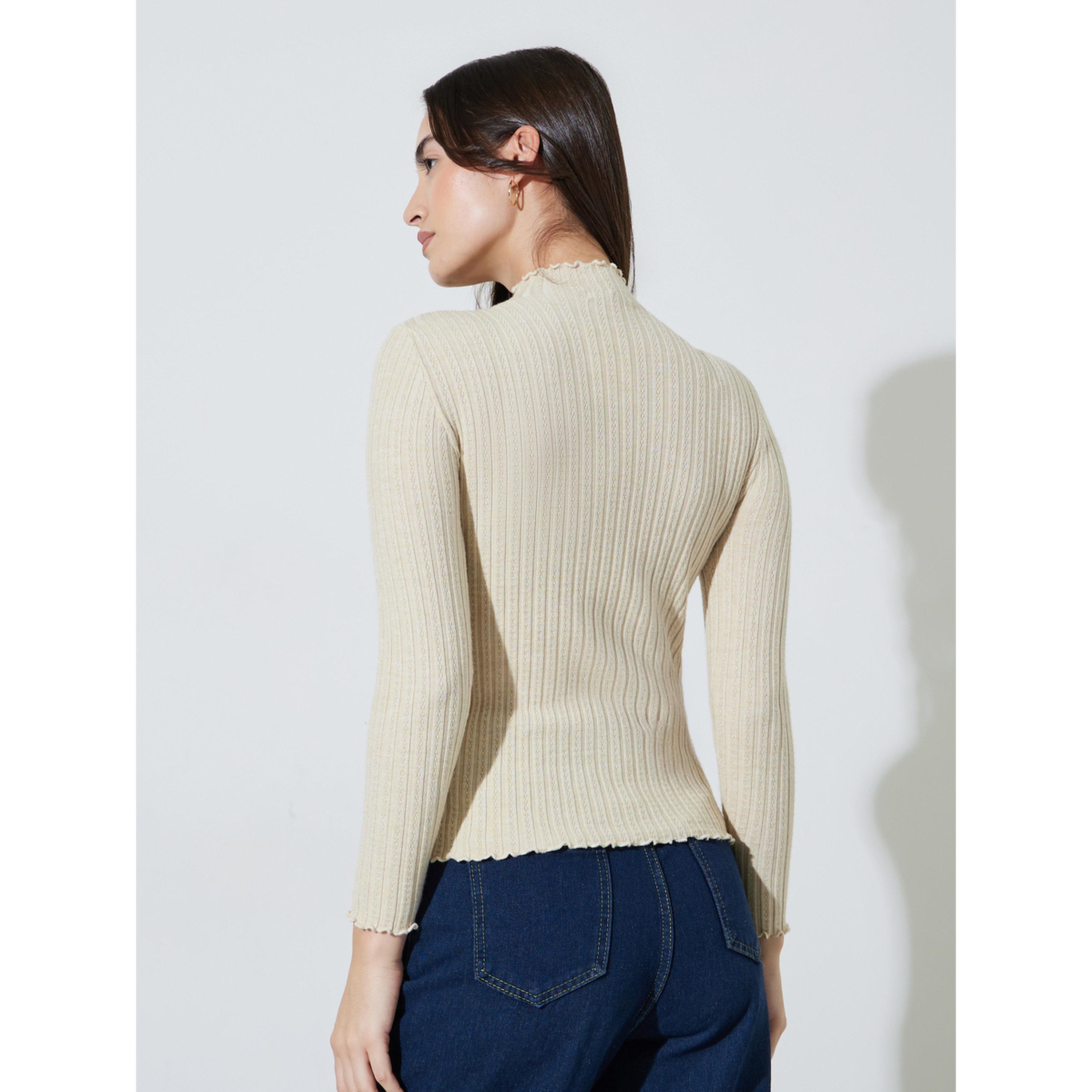 Styli Off White Solid High Neck Ribbed Sweater-women-winterwear-cardigansandjumpers-jumpers-image-3