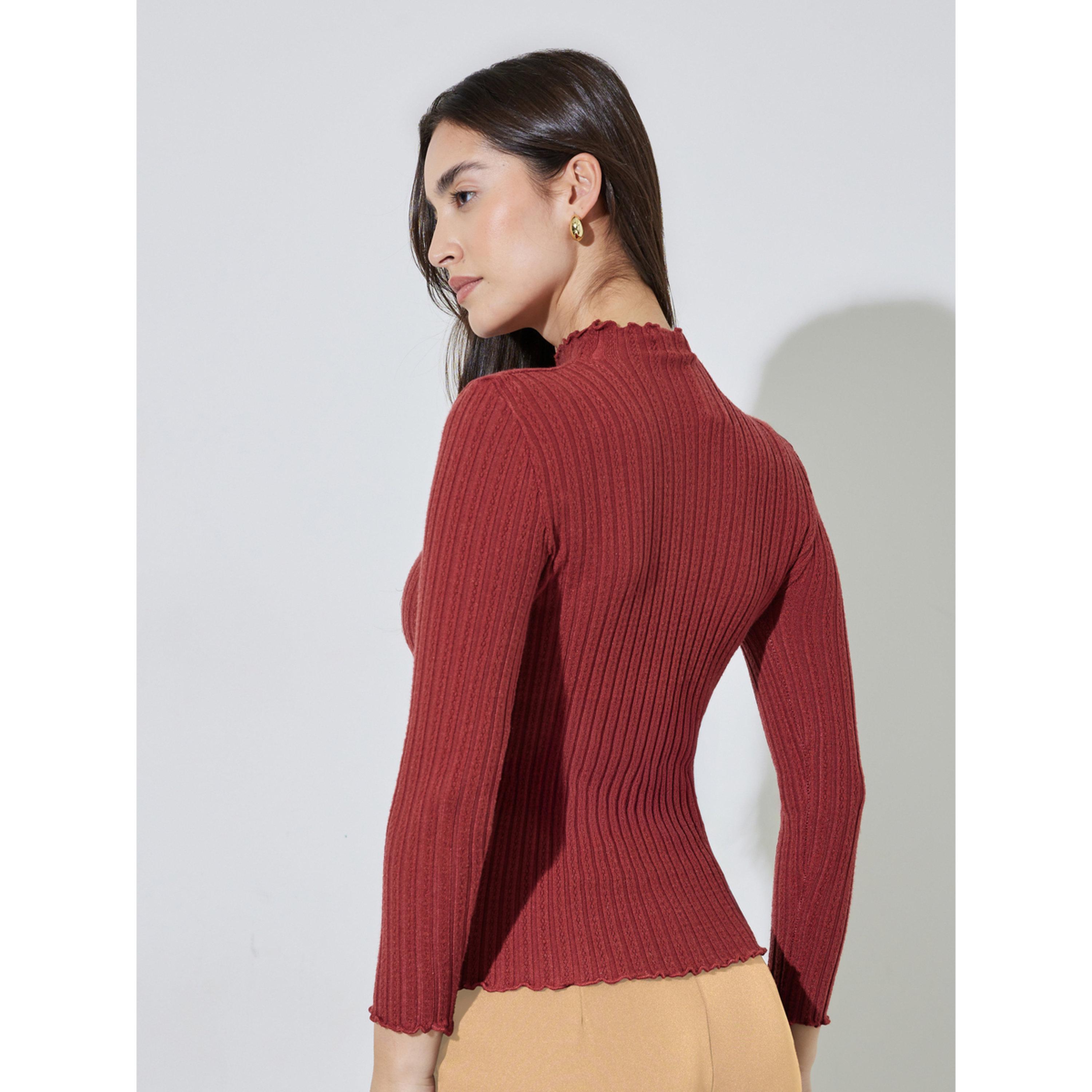 سويتر مضلع بياقة مرتفعة بلون سادة-women-winterwear-cardigansandjumpers-jumpers-image-4