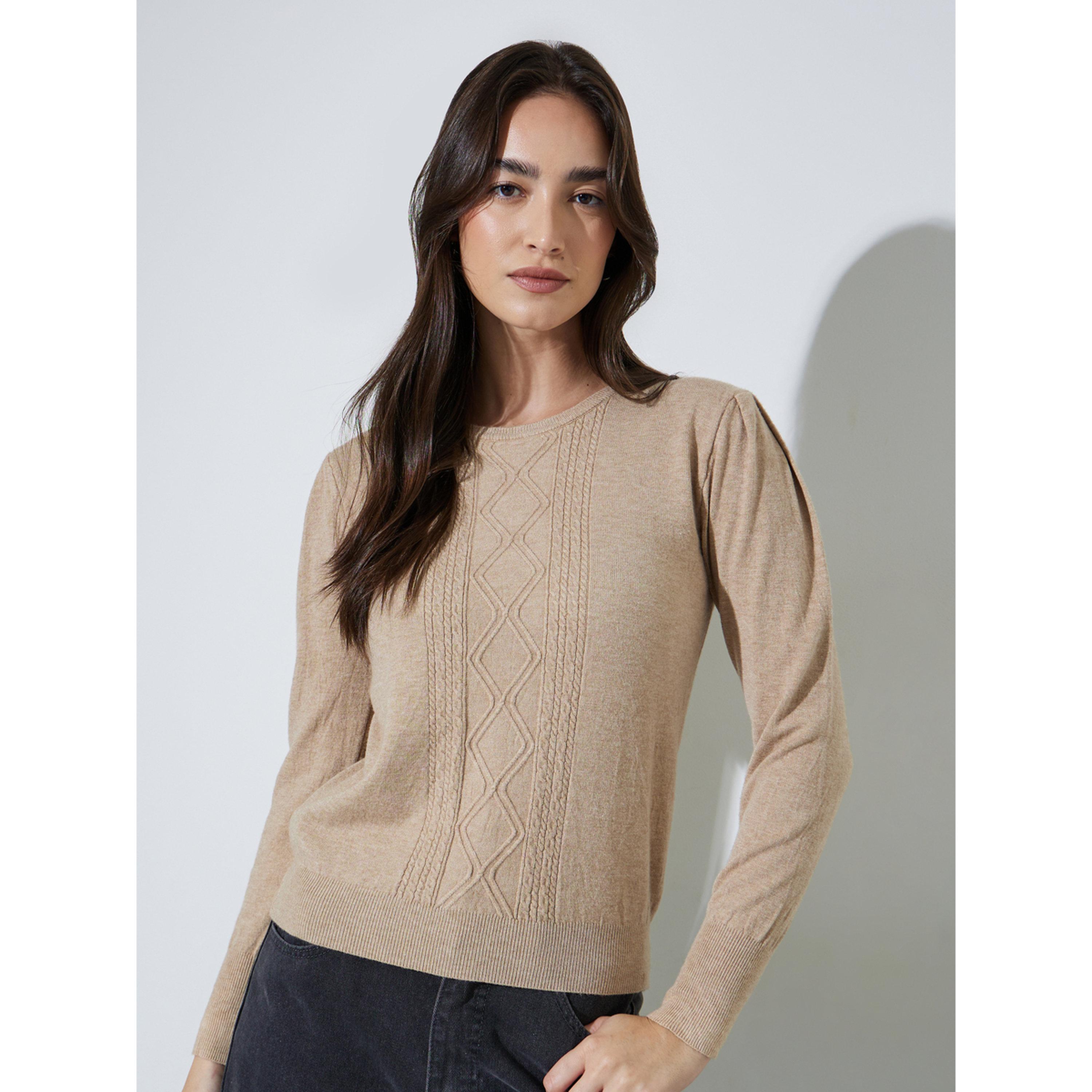 سويتر محبوك كابل جيليه بلون سادة-women-winterwear-cardigansandjumpers-jumpers-image-1