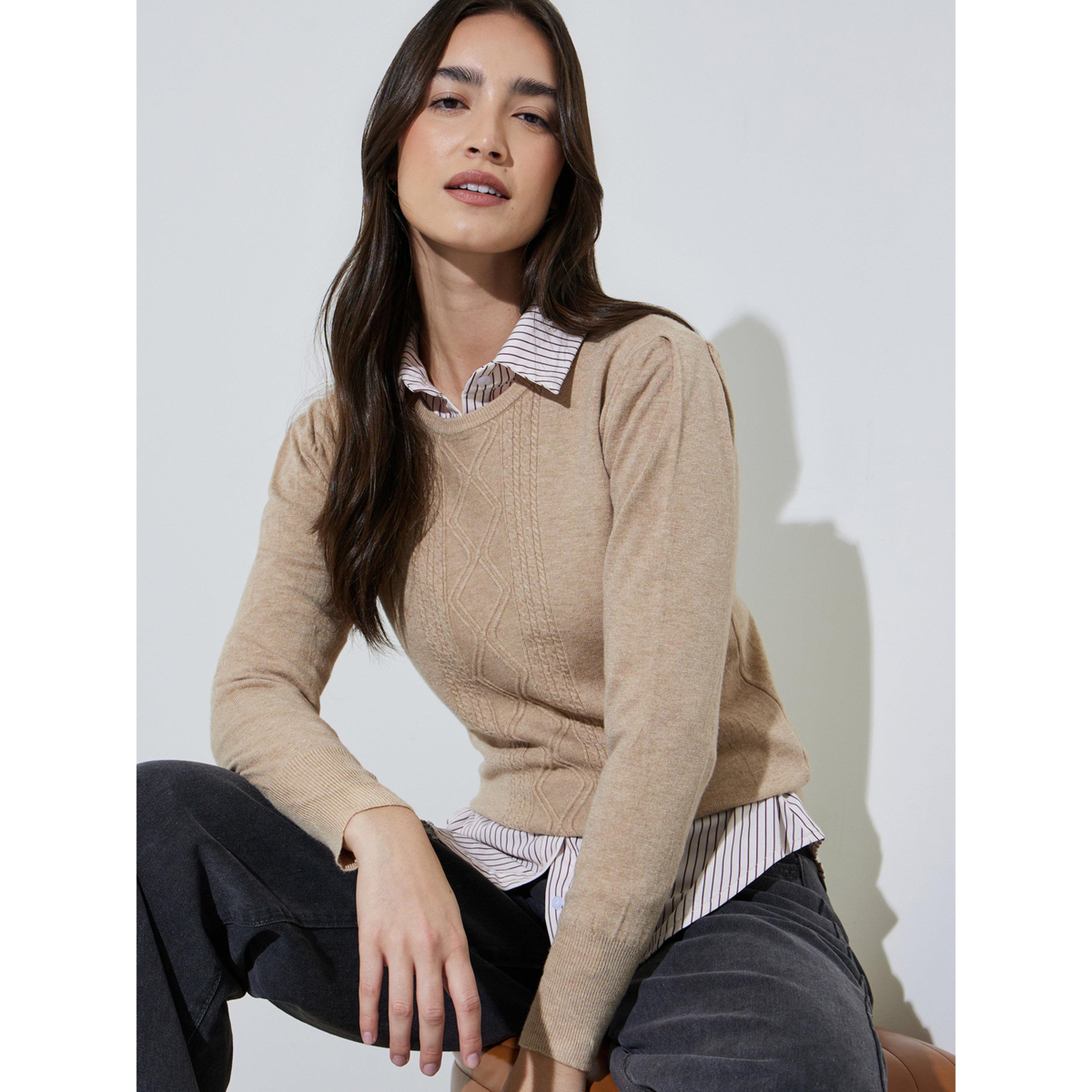 سويتر محبوك كابل جيليه بلون سادة-women-winterwear-cardigansandjumpers-jumpers-image-6