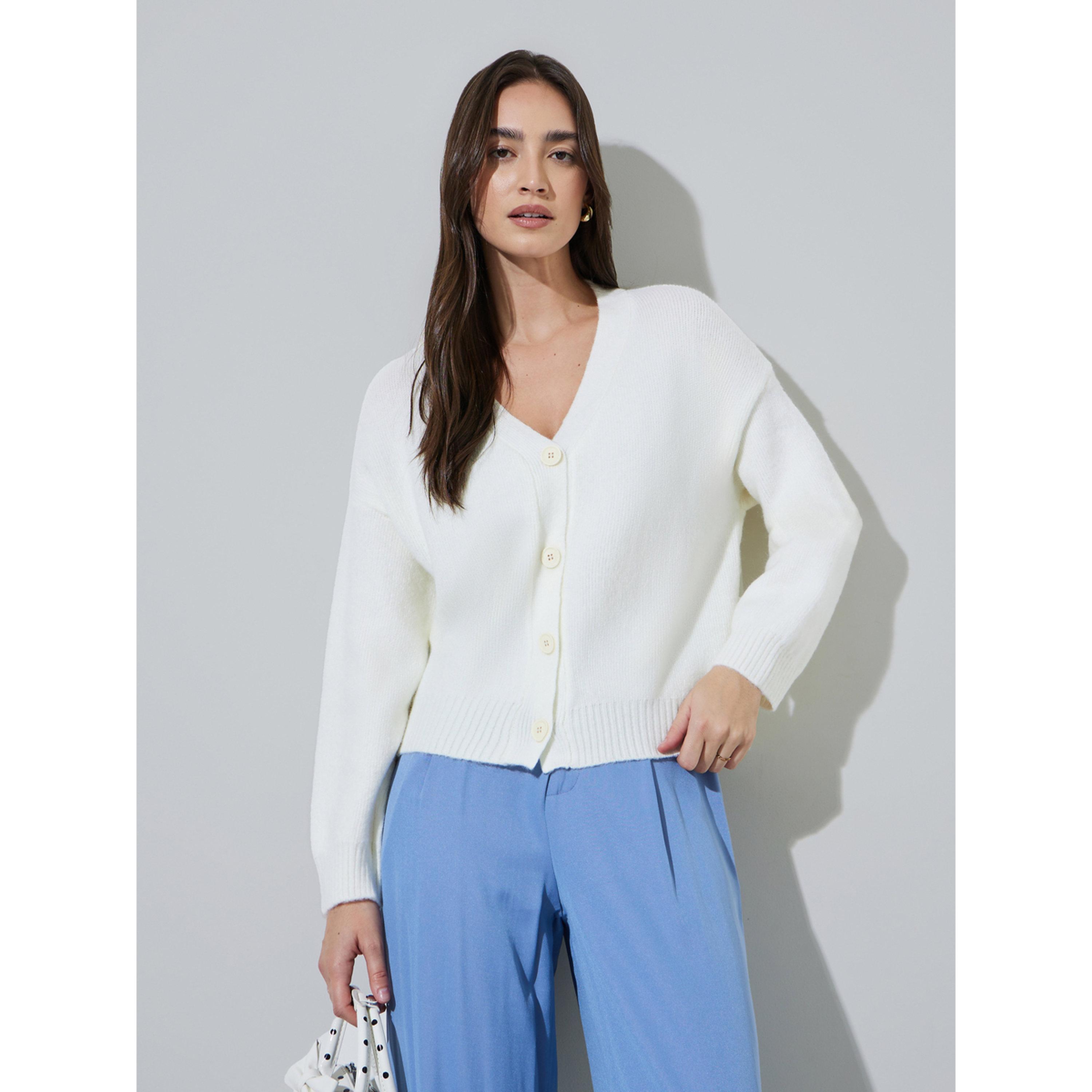 كارديجان بأزرار بلون سادة-women-winterwear-cardigansandjumpers-cardigans-image-1
