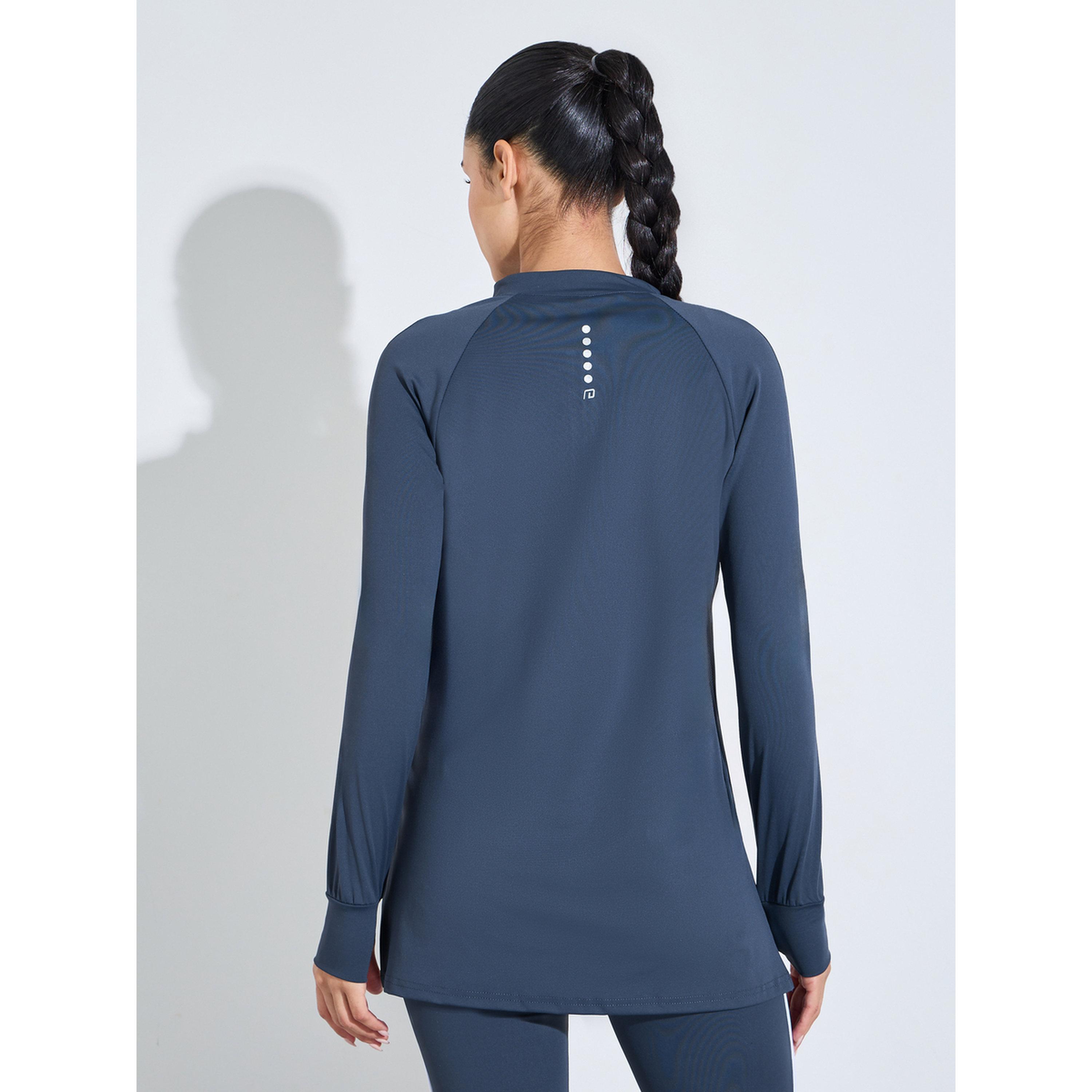 بلوزة رياضية طويلة بسحاب نصفي سادة باللون الكحلي-sports-women-clothing-tshirtsandvests-image-3