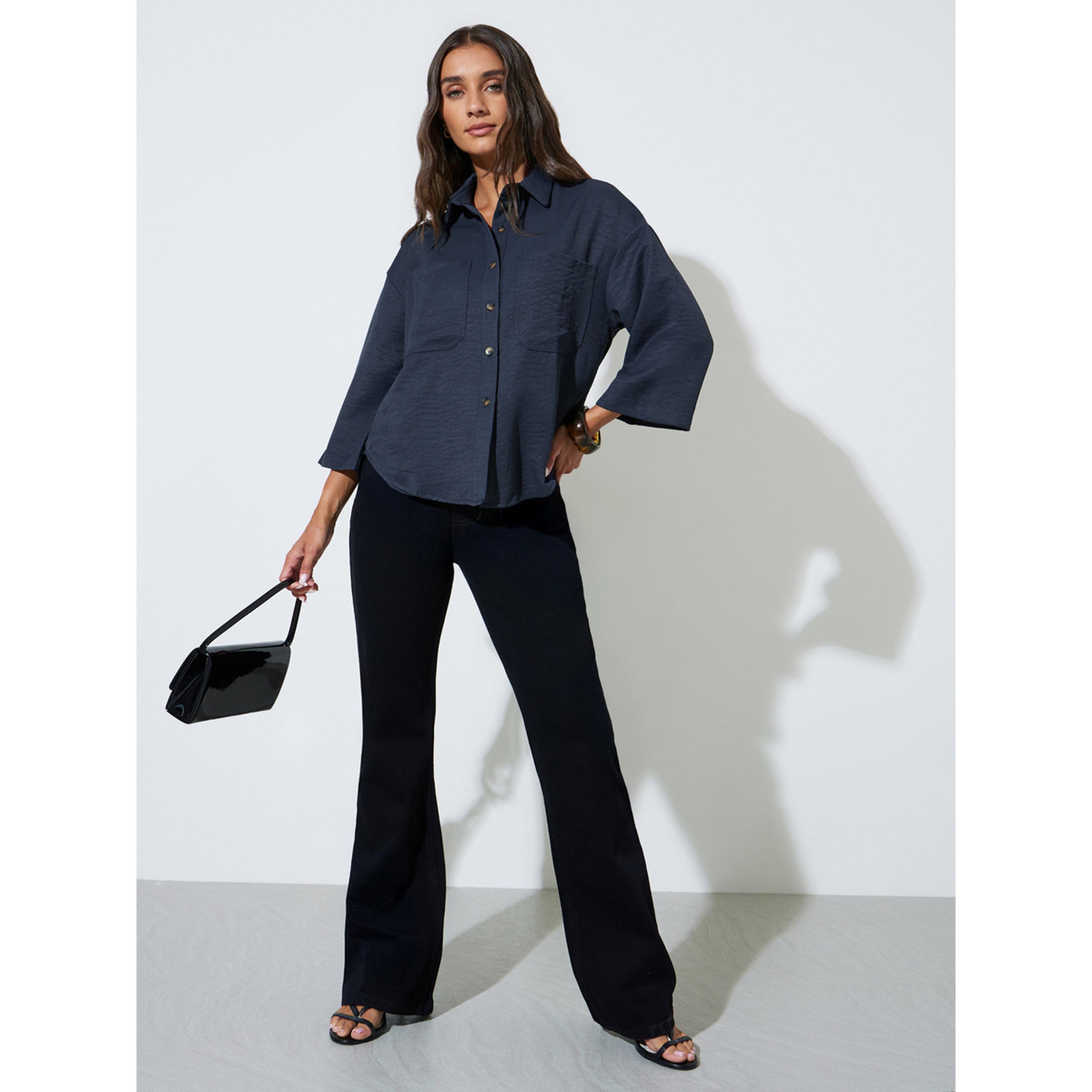 Styli Navy Blue Pocket Detail 3/4 Sleeves Relaxed Fit Shirt-women-clothing-shirtsandblouses-shirts-image-2