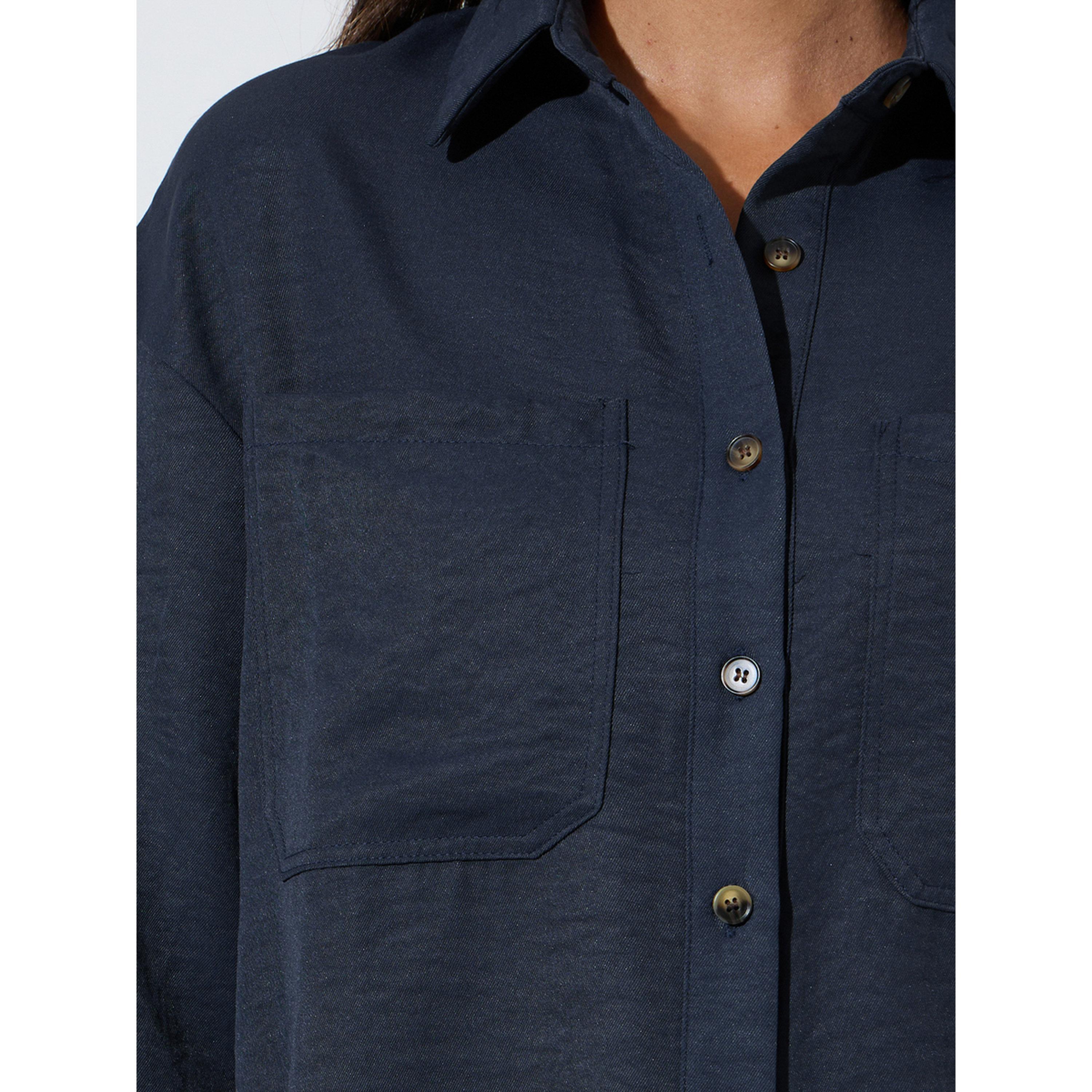 Styli Navy Blue Pocket Detail 3/4 Sleeves Relaxed Fit Shirt-women-clothing-shirtsandblouses-shirts-image-4