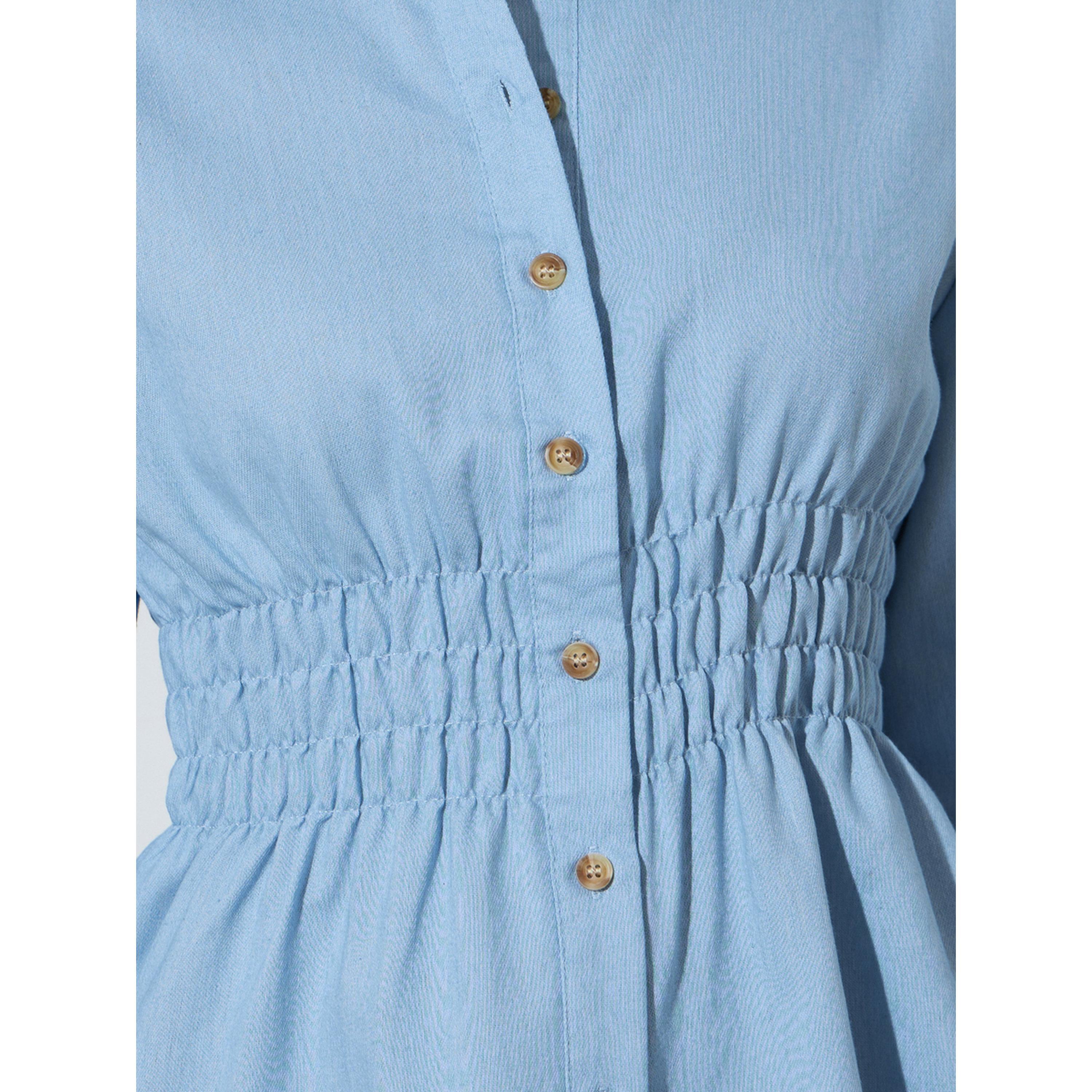 بلوزة دنيم بخصر مزموم وأكمام طويلة-women-clothing-shirtsandblouses-shirts-image-5