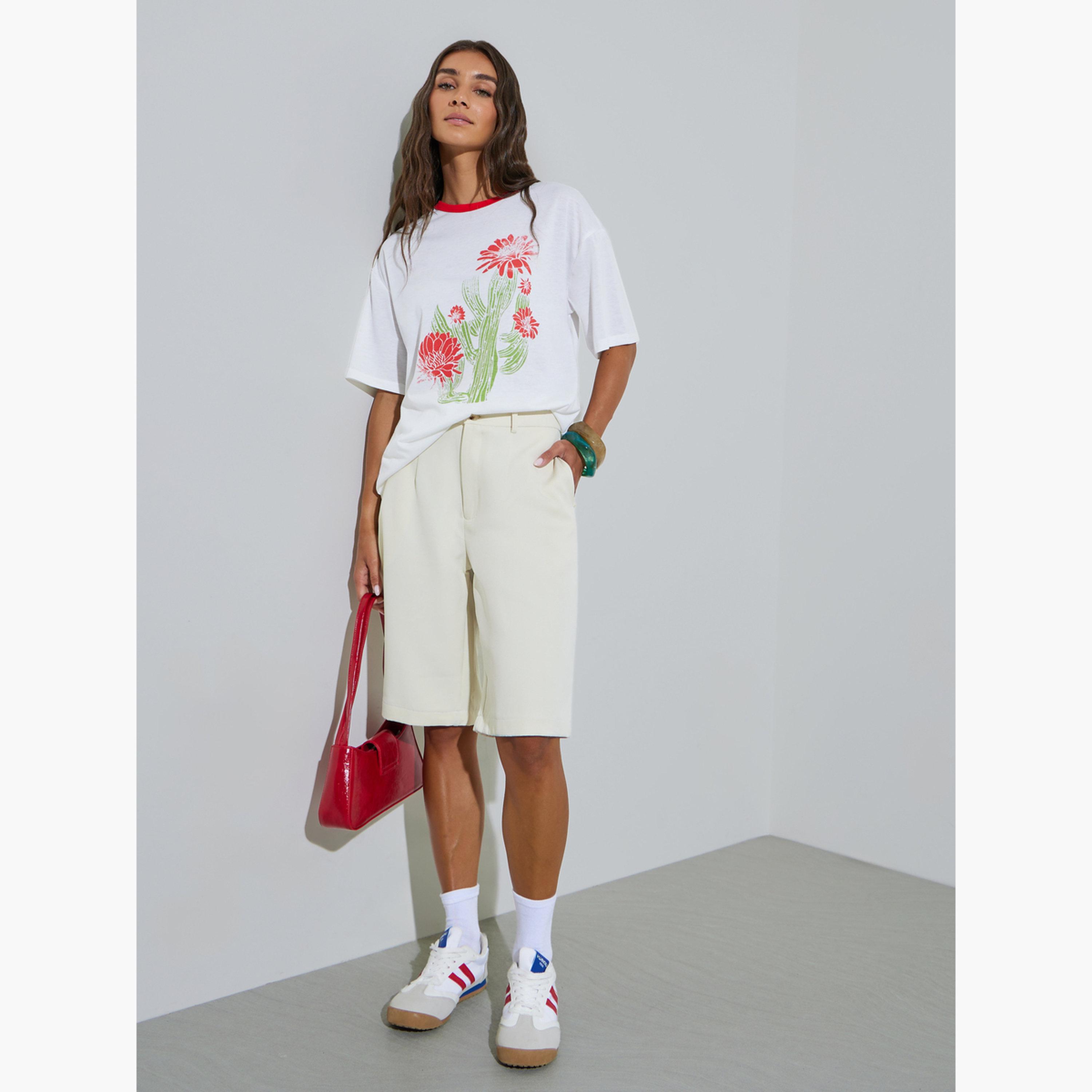 Styli White Floral Print Oversize T-shirt-women-clothing-tshirts-image-2