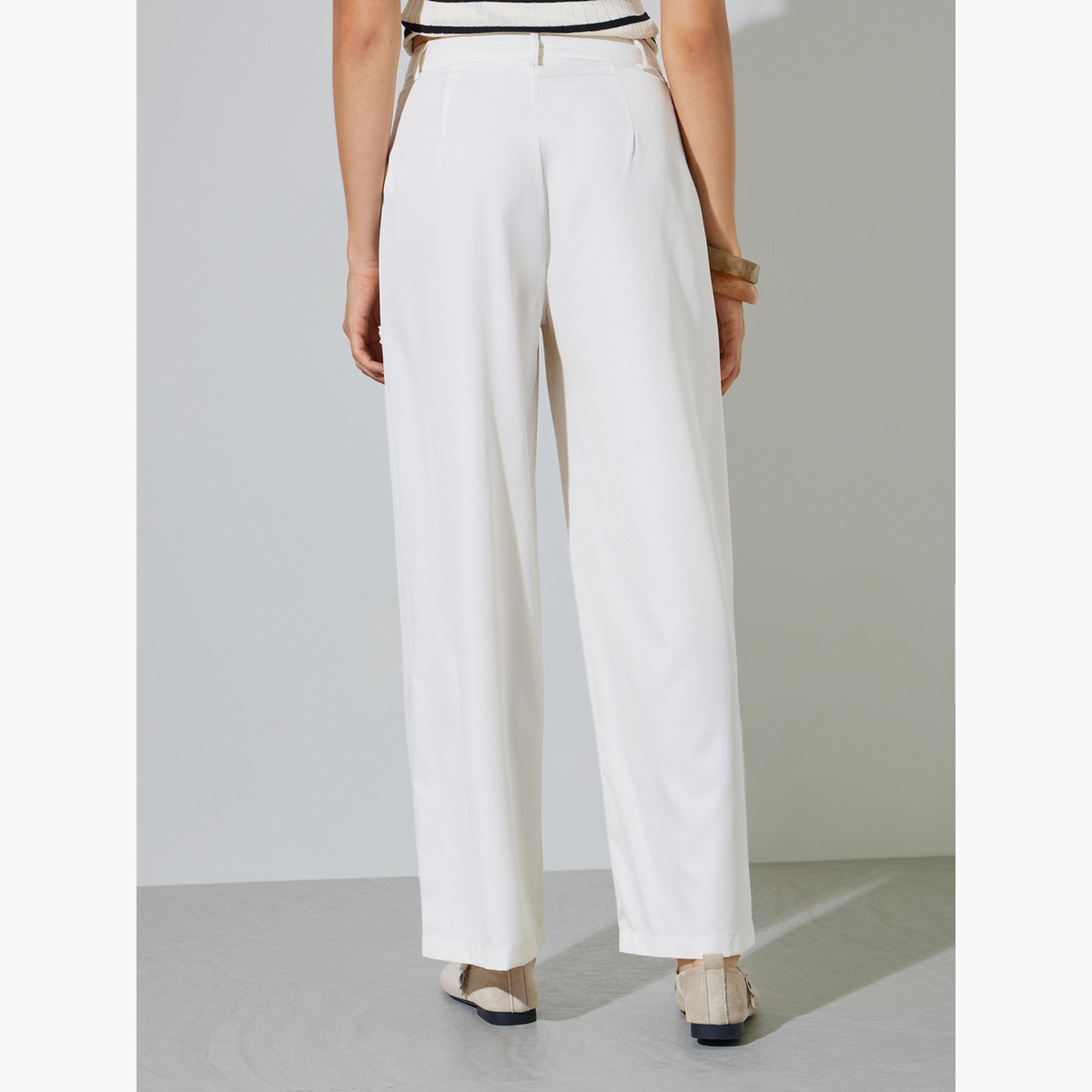 ستايلي - بنطال أبيض كريمي بقصة مستقيمة وجيوب-women-clothing-bottoms-trousers-image-4