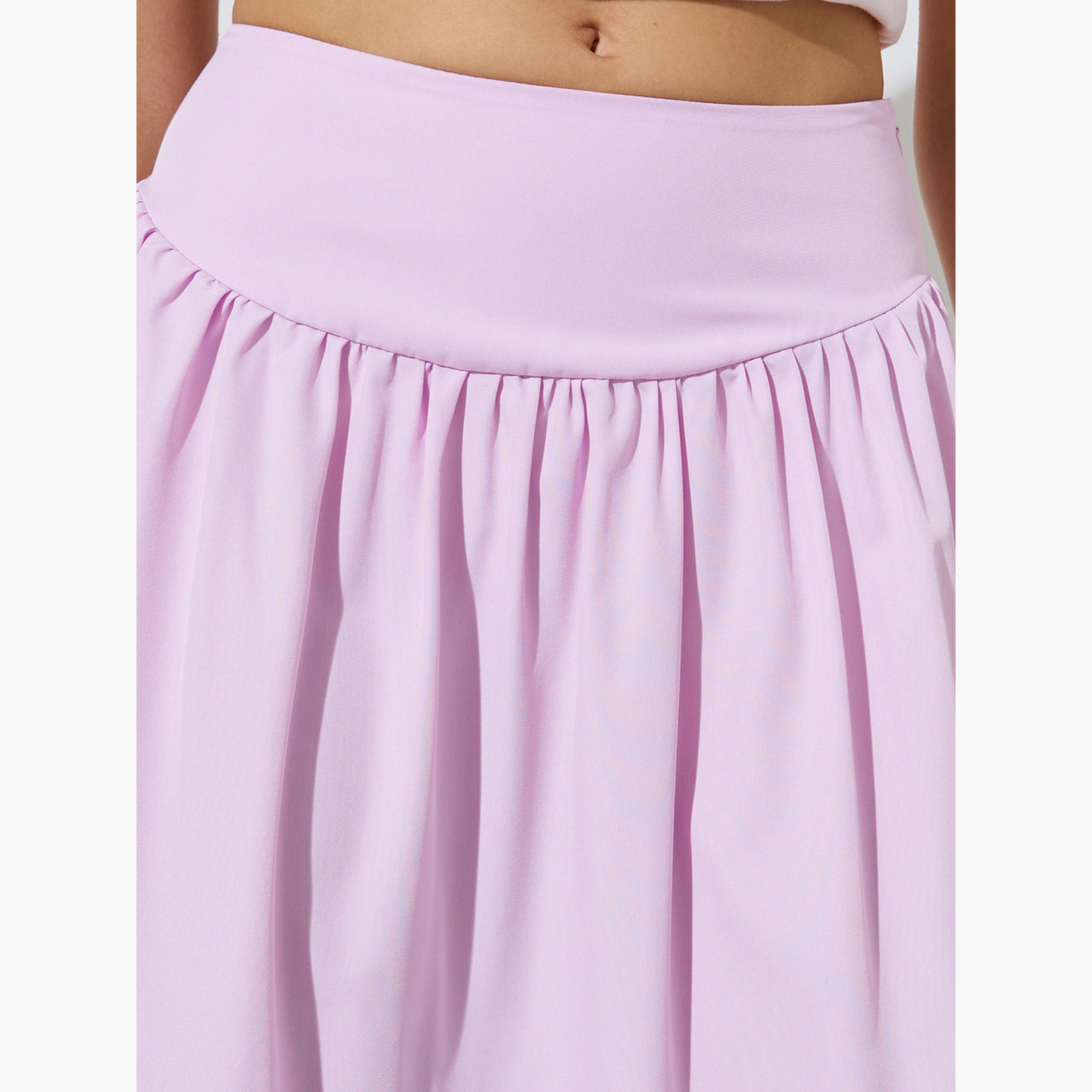Styli Pink Solid A-Line Maxi Skirt-women-clothing-bottoms-skirts-image-3