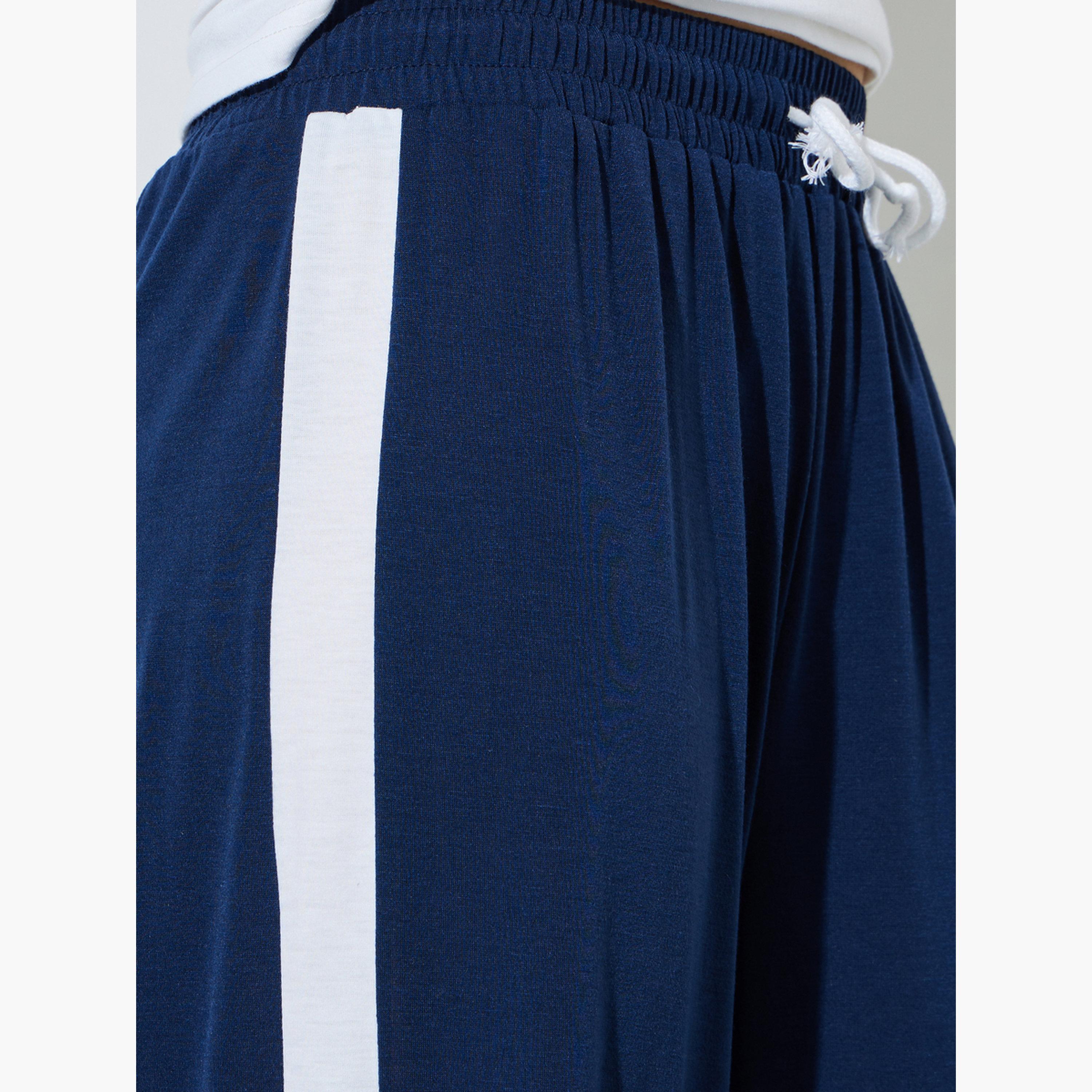 Styli Dark Blue Side Stripe Wide Leg Joggers-women-clothing-bottoms-joggers-image-4