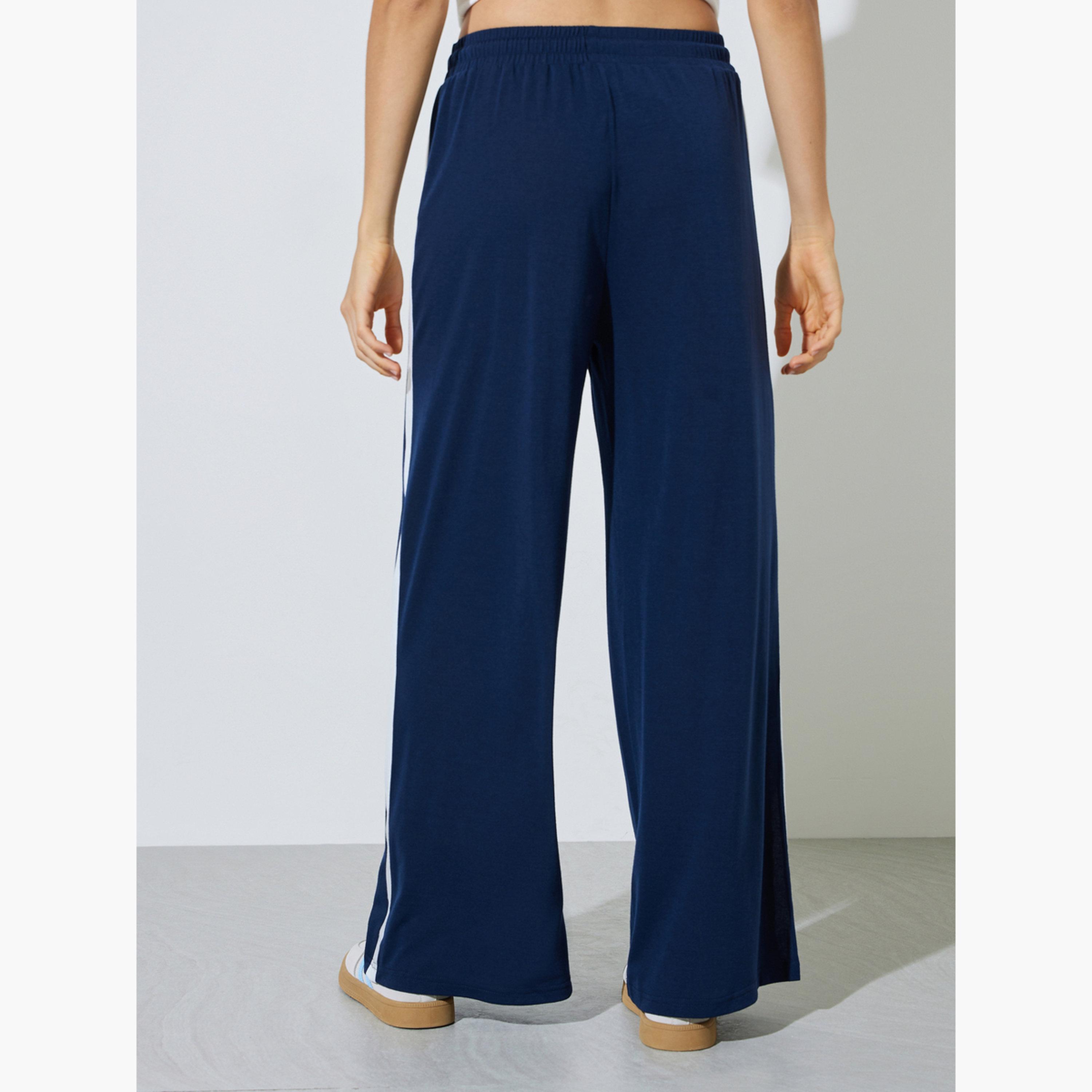 Styli Dark Blue Side Stripe Wide Leg Joggers-women-clothing-bottoms-joggers-image-5