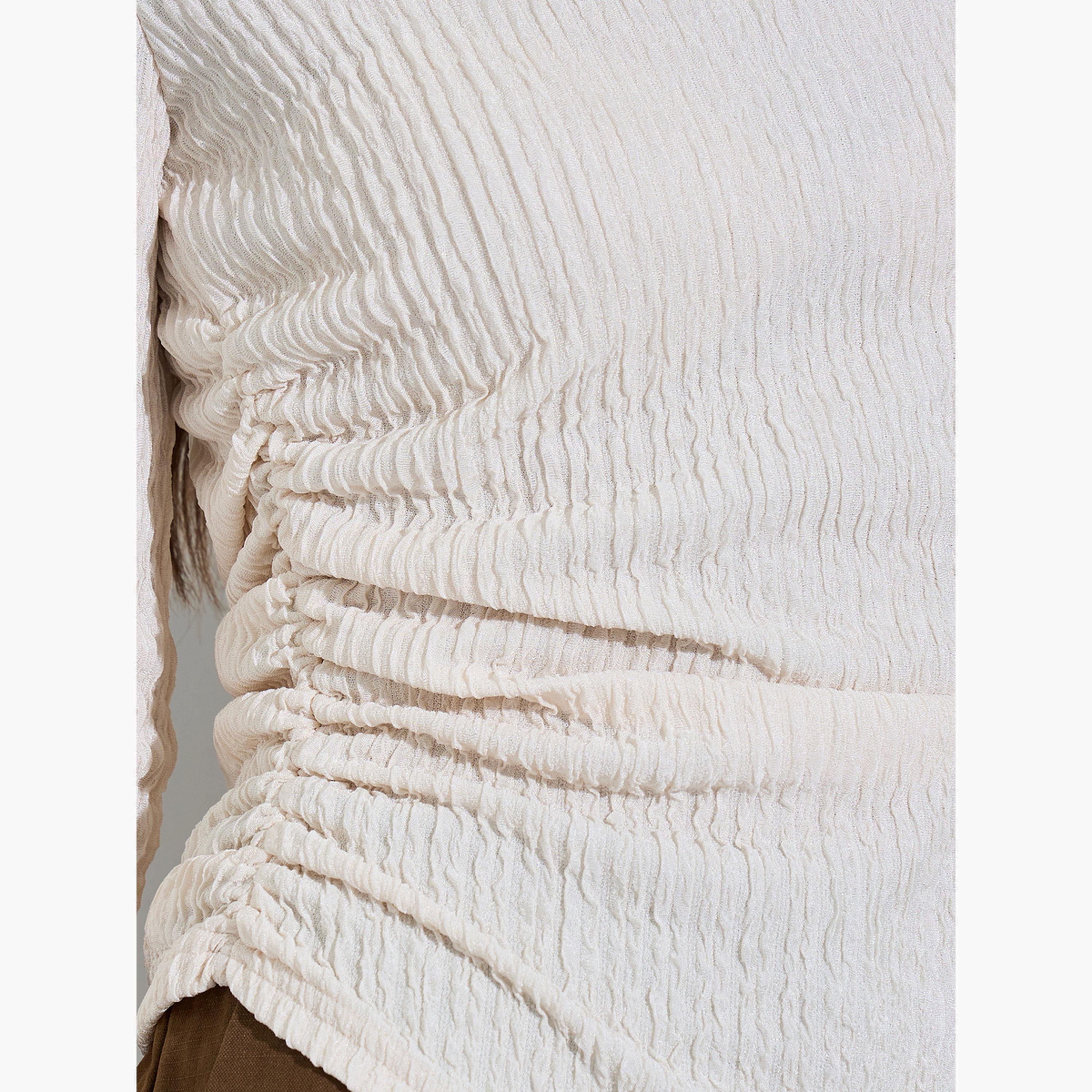 بلوزة محبوكة بياقة مربعة وملمومة بقصة ضيقة لون أوف وايت-women-clothing-shirtsandblouses-blouses-image-6