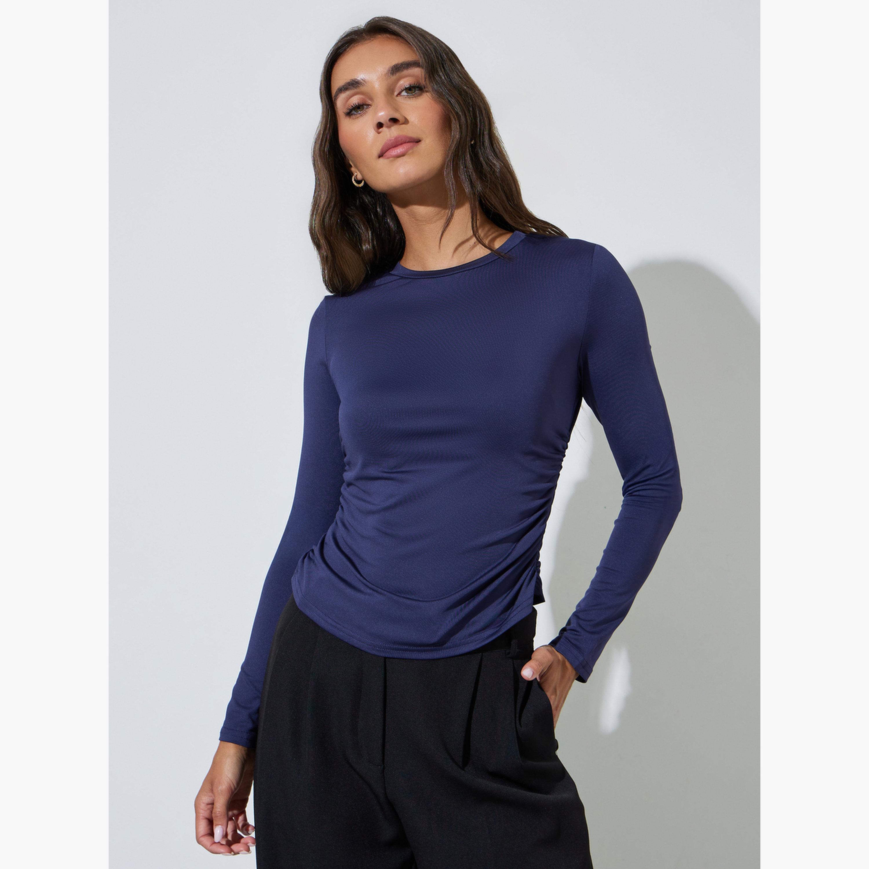 Styli Pack of 2 - Long Sleeves Round Neck Ruched Fitted Knit Top-women-clothing-shirtsandblouses-blouses-image-4
