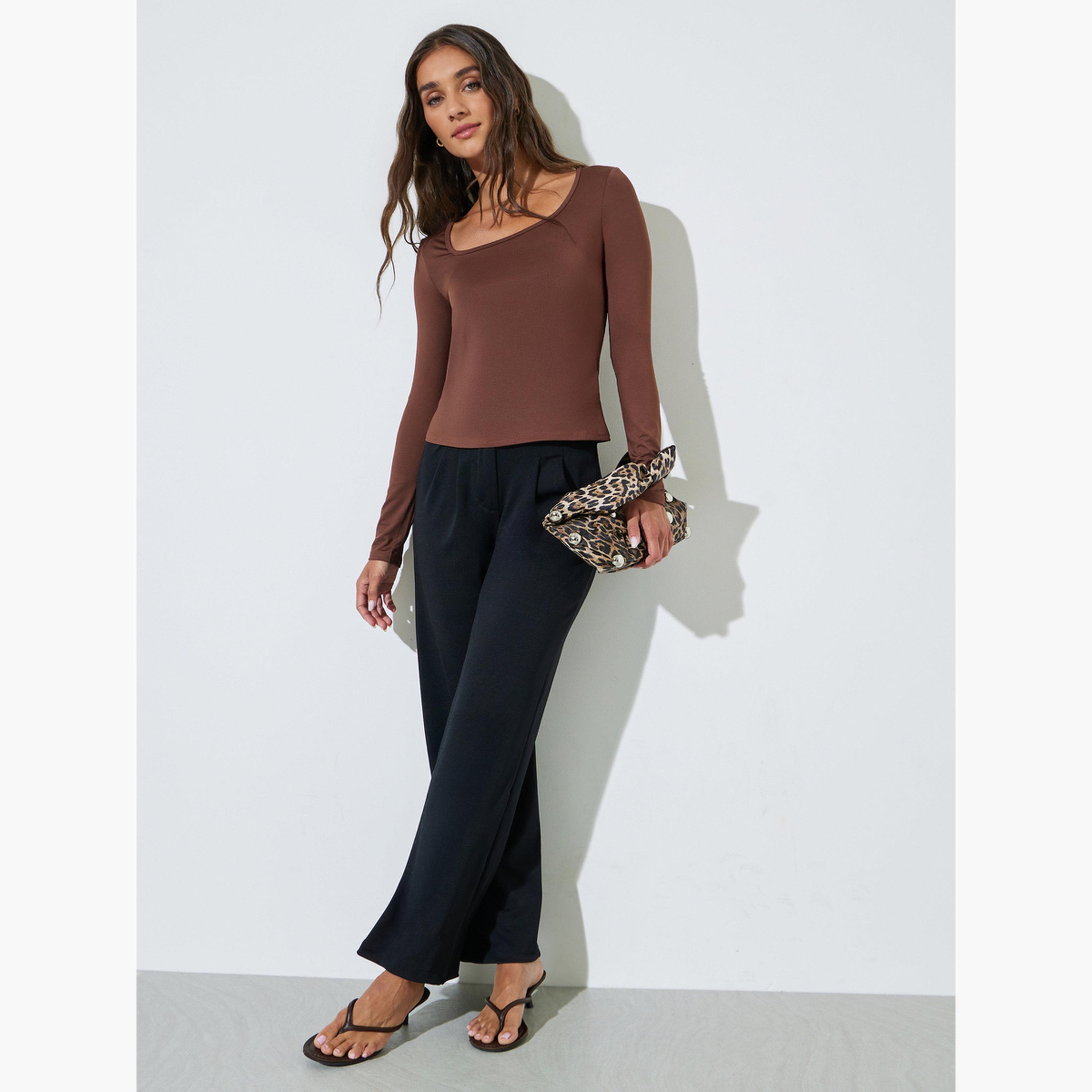 طقم من قطعتين بلوزة محبوكة أكمام طويلة بياقة مربعة-women-clothing-shirtsandblouses-blouses-image-3