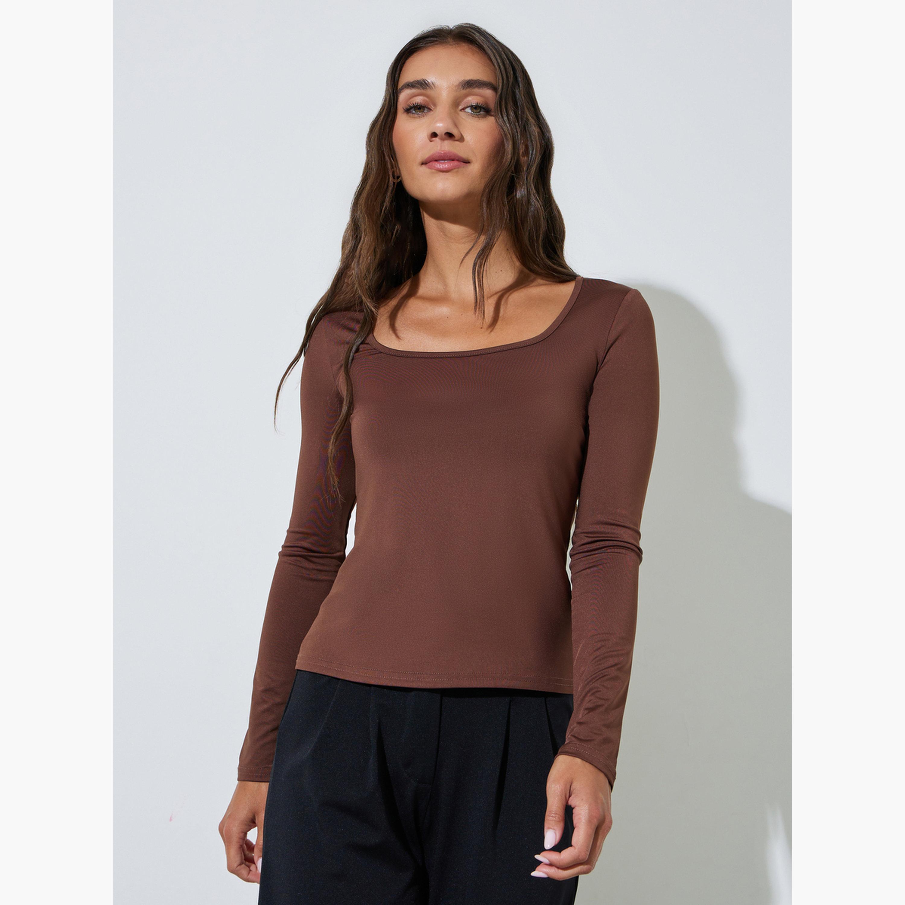 طقم من قطعتين بلوزة محبوكة أكمام طويلة بياقة مربعة-women-clothing-shirtsandblouses-blouses-image-4