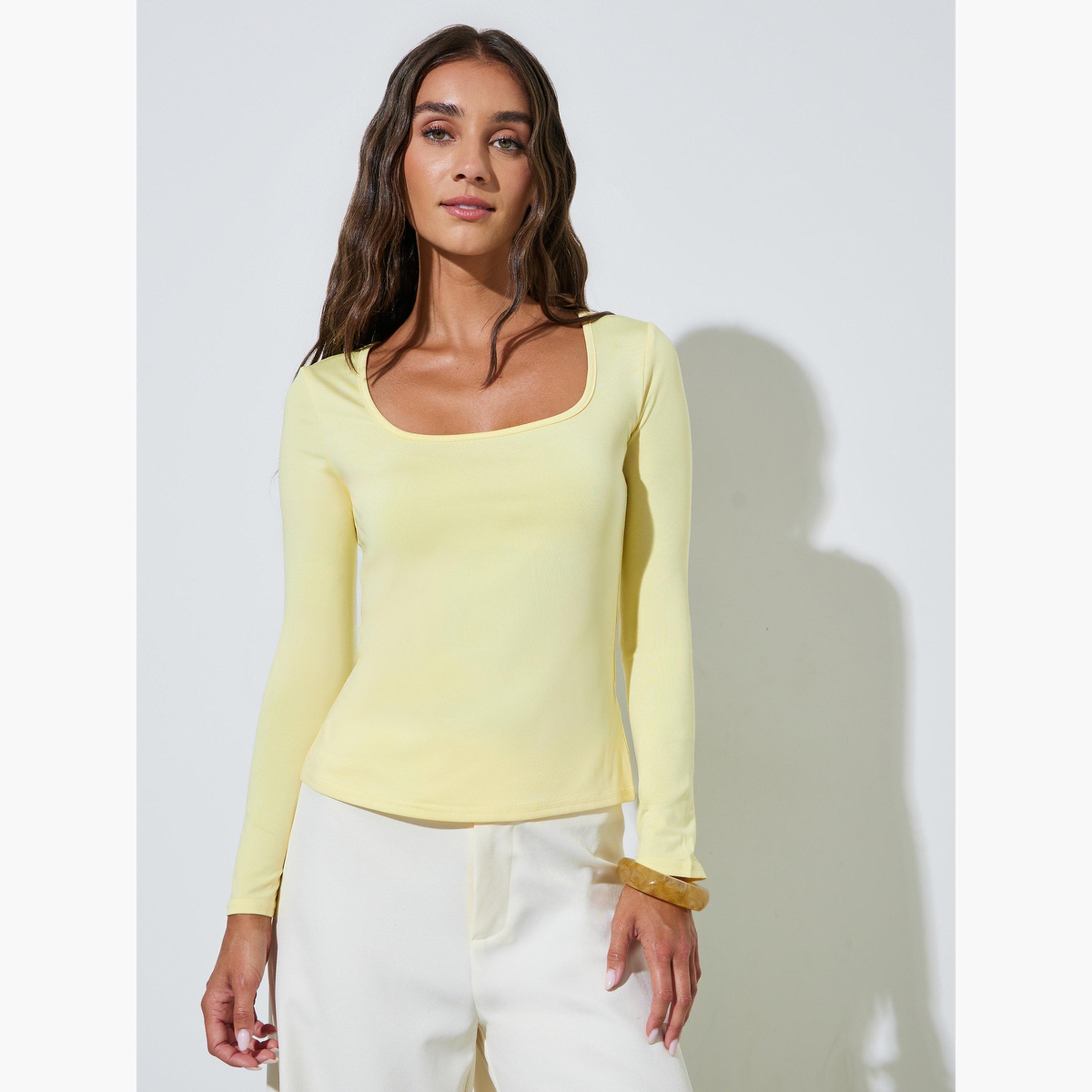 طقم من قطعتين بلوزة محبوكة أكمام طويلة بياقة مربعة-women-clothing-shirtsandblouses-blouses-image-5