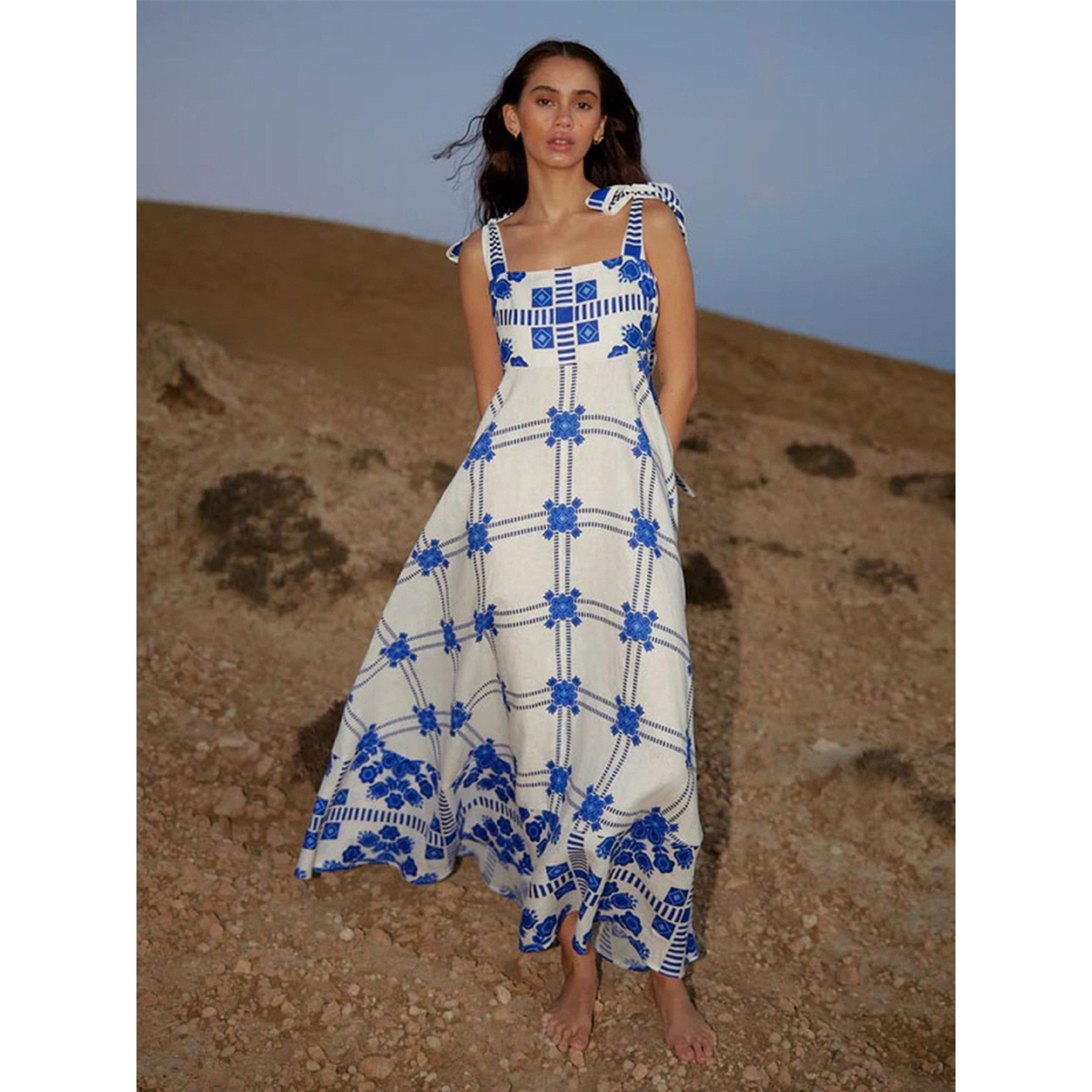 فستان طويل بأكمام بربطة وطبعة زهور-women-clothing-dresses-image-1