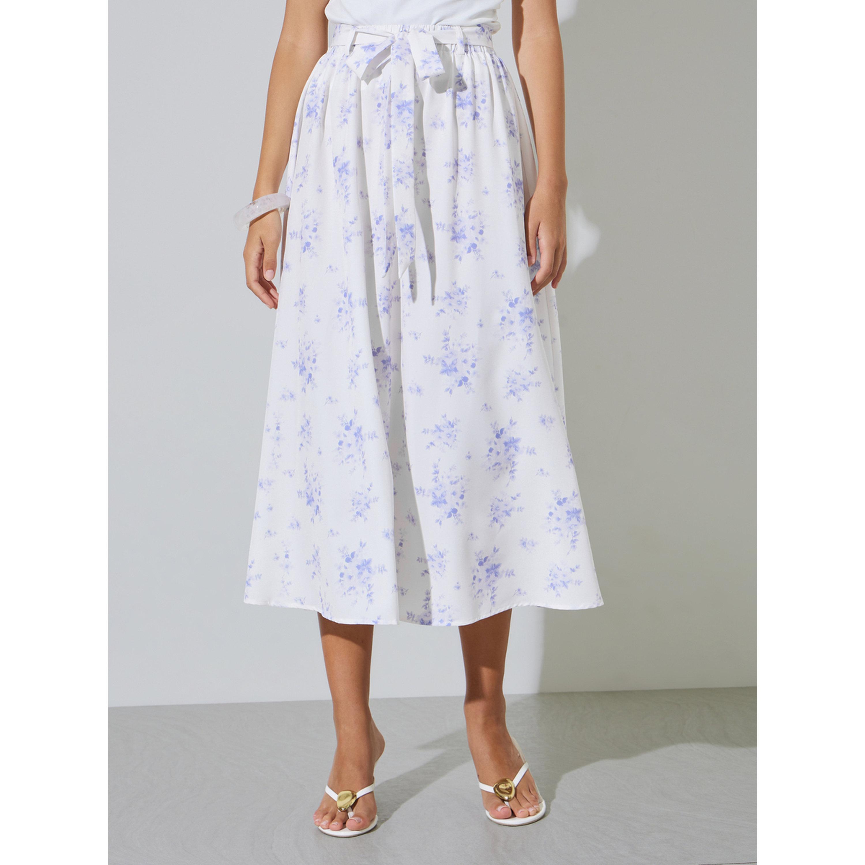 تنورة بحافة واسعة بطول الكاحل وطبعة أزهار-women-clothing-skirts-image-1