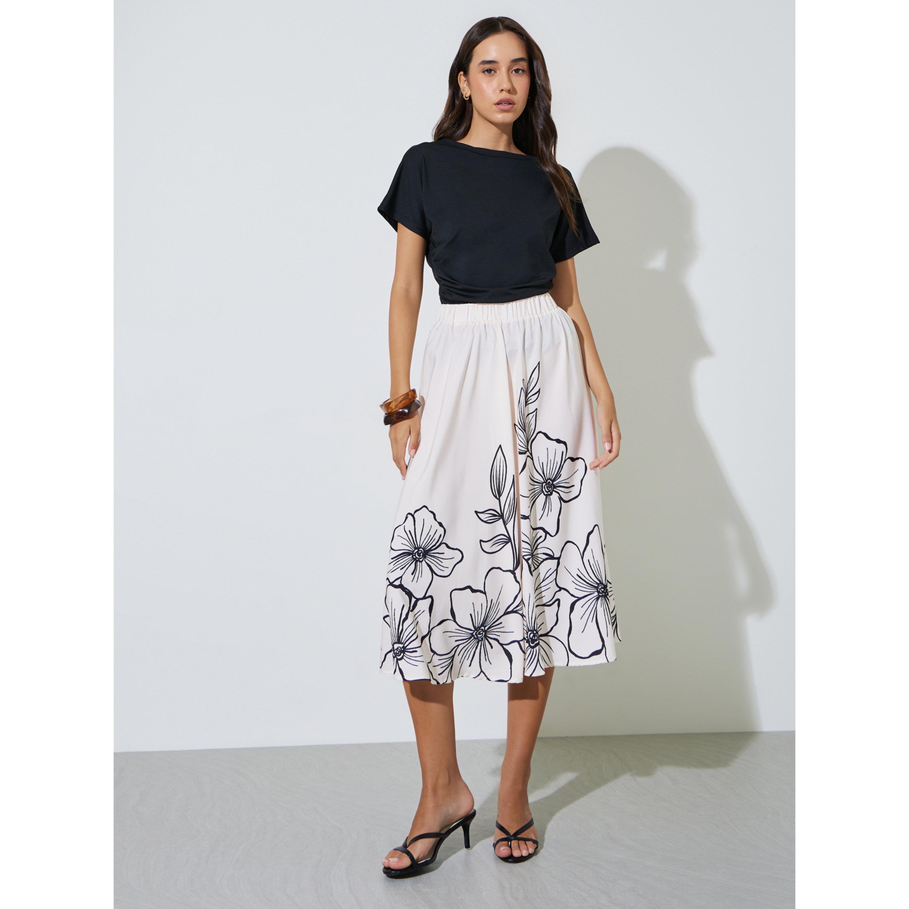 Take Two Multi-Color Floral Print A-Line Midi Skirt-women-clothing-skirts-image-2