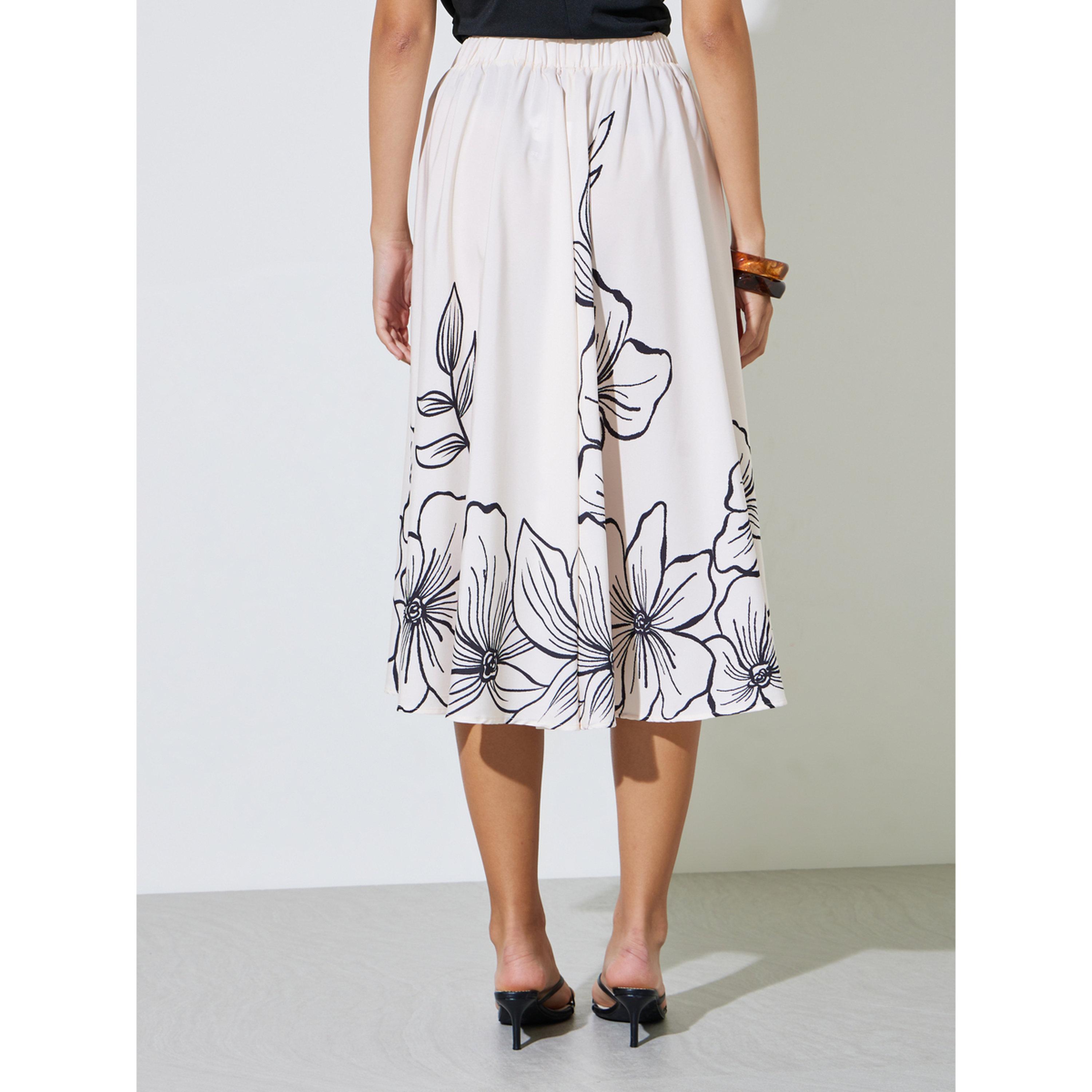 Take Two Multi-Color Floral Print A-Line Midi Skirt-women-clothing-skirts-image-4