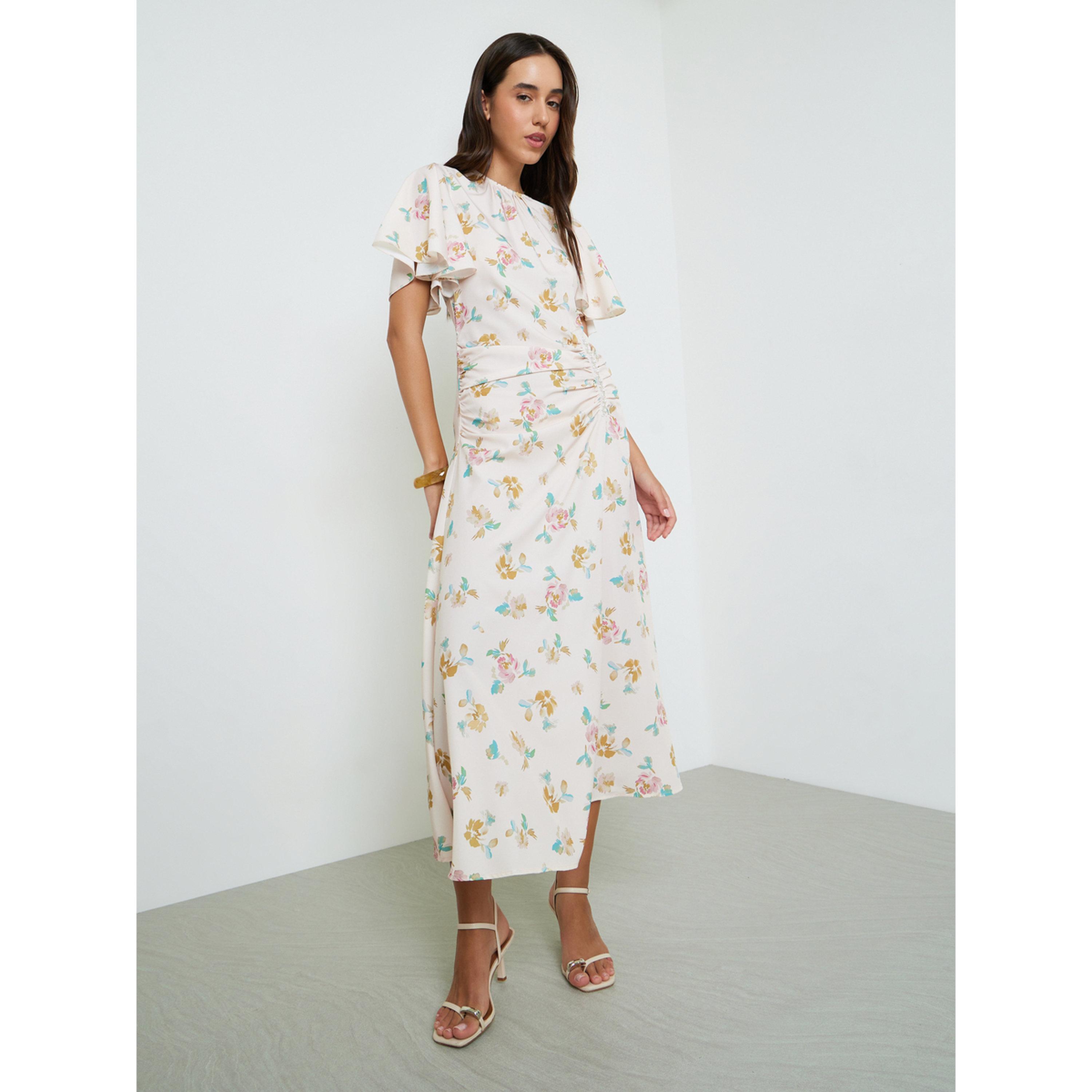 فستان بطول الكاحل بأكمام قصيرة وحافة واسعة وطبعة أزهار-women-clothing-dresses-image-2