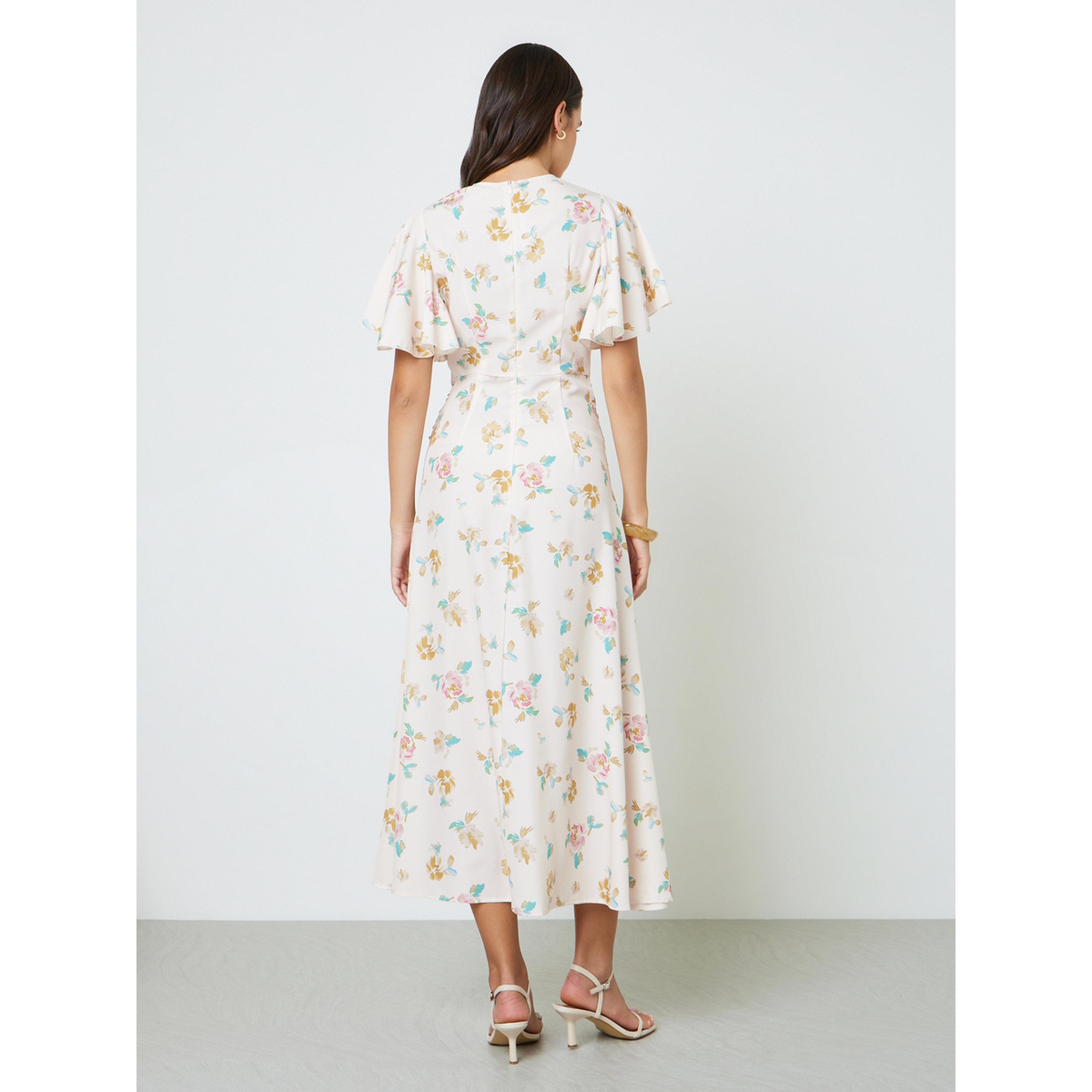 فستان بطول الكاحل بأكمام قصيرة وحافة واسعة وطبعة أزهار-women-clothing-dresses-image-3