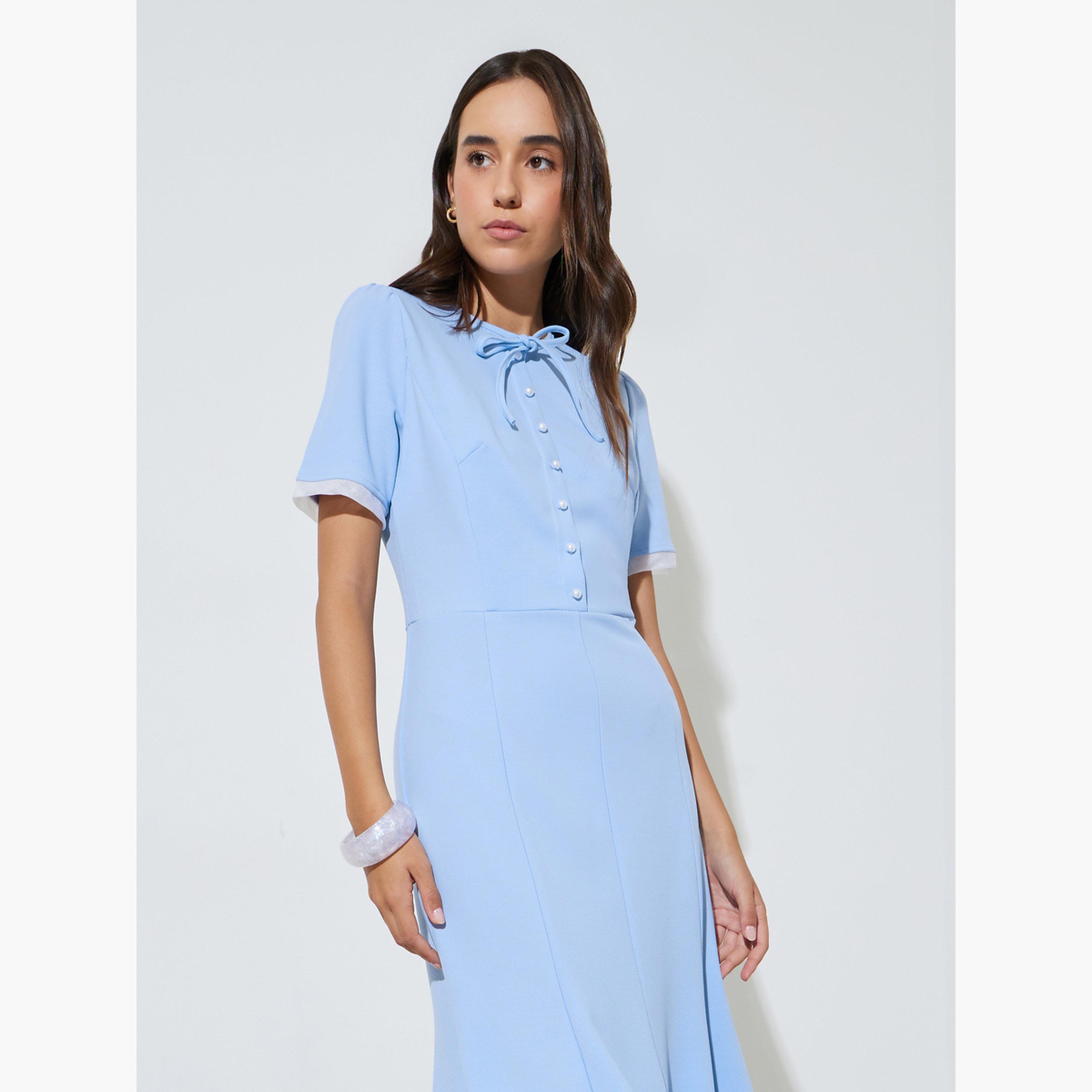 Take Two Blue Solid A-Line Midi Dress-women-clothing-dresses-image-2