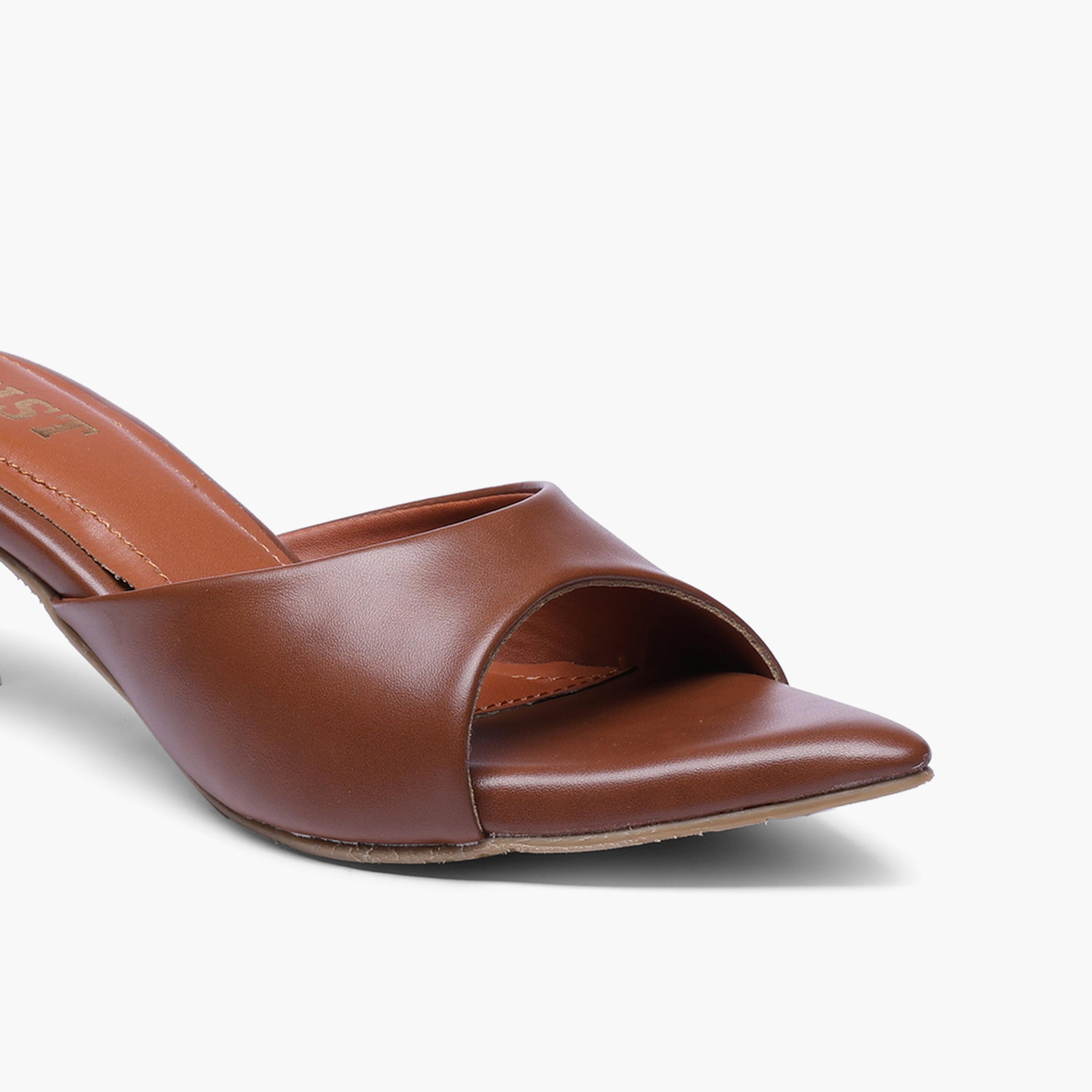 GNIST X Styli Tan Low Heel Slip-On Sandals-women-shoes-sandals-heeled-image-3